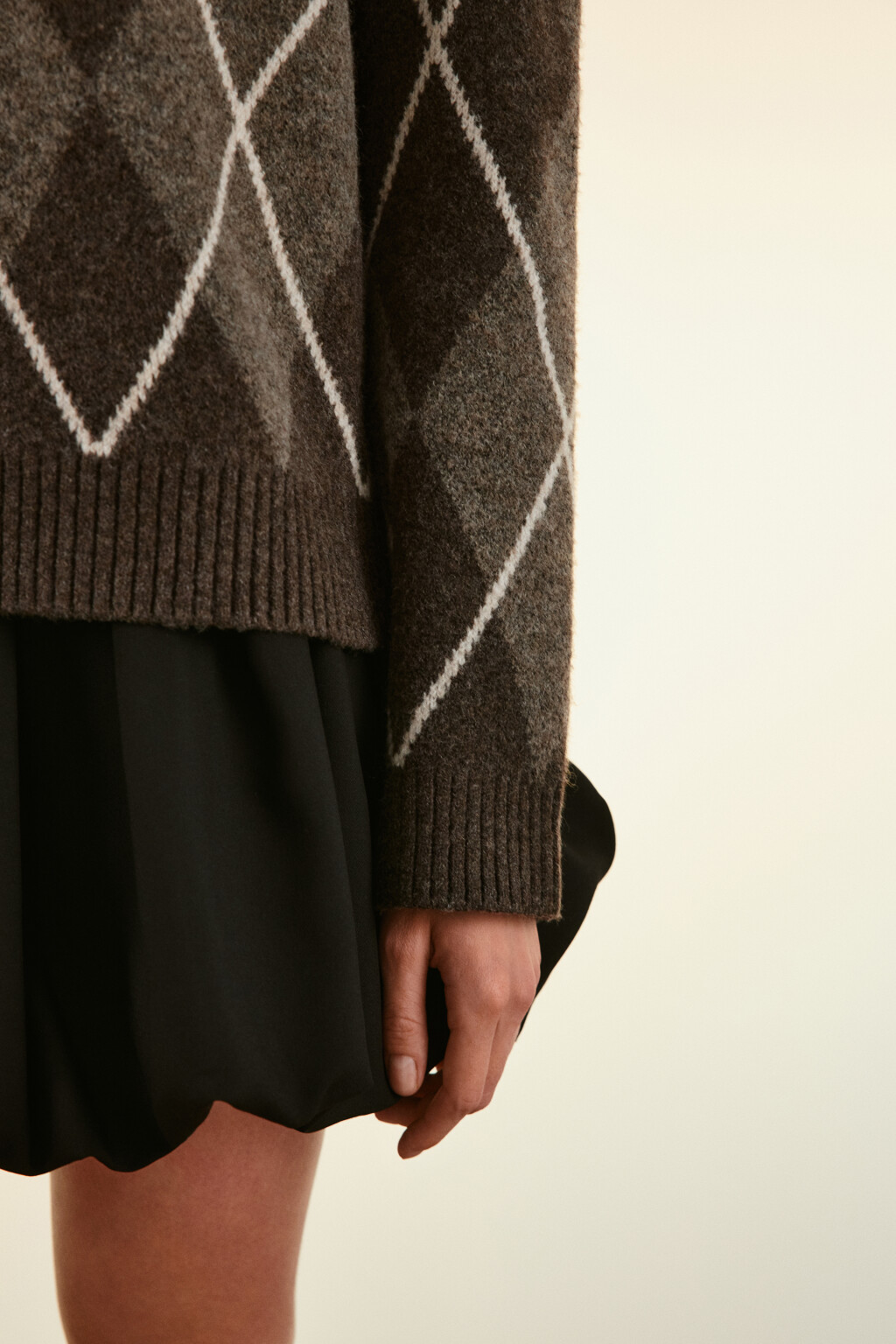 Джемпер вязаный с принтом аргайл - цвет коричневый - 5