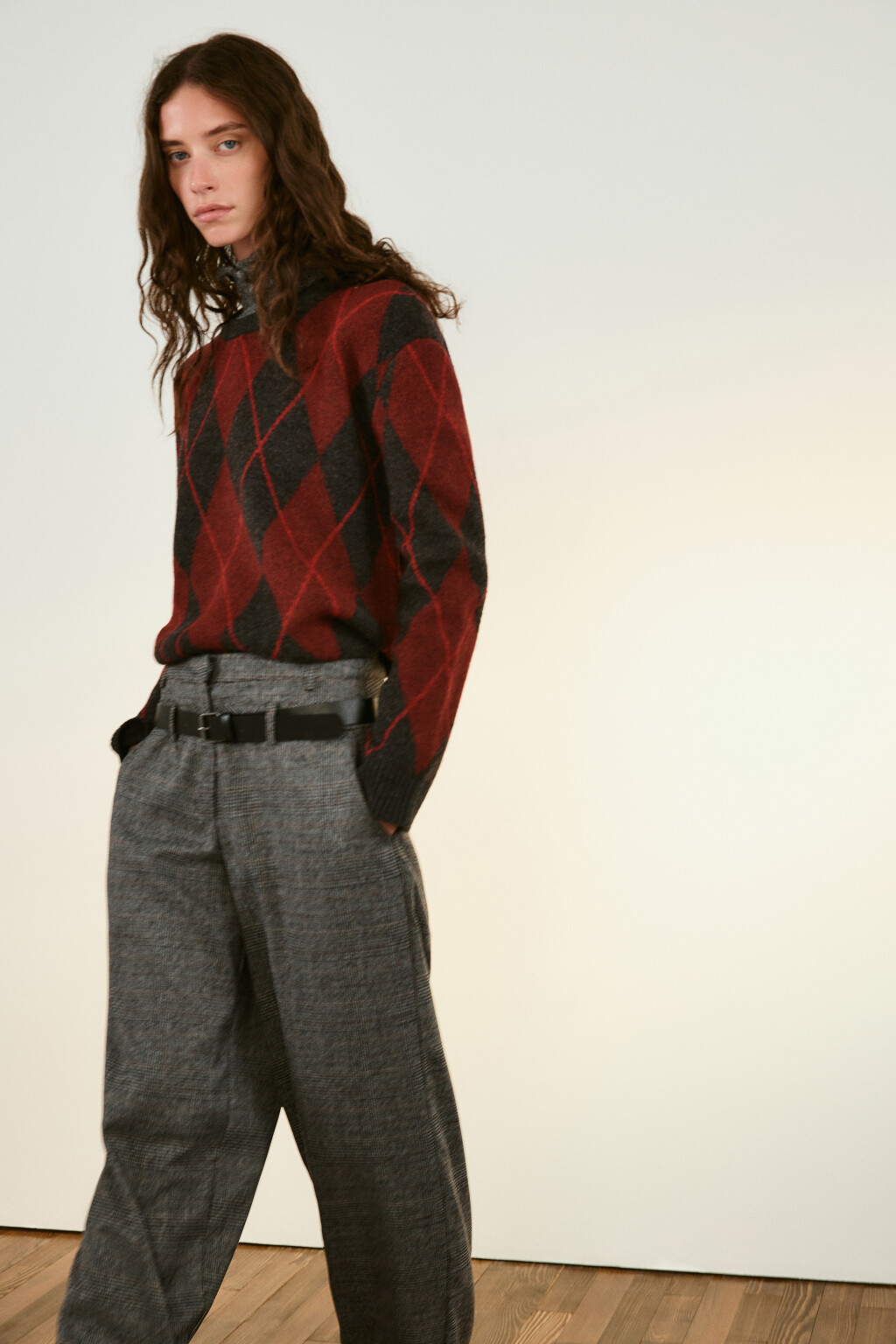 Джемпер вязаный с принтом аргайл - цвет красный - 2