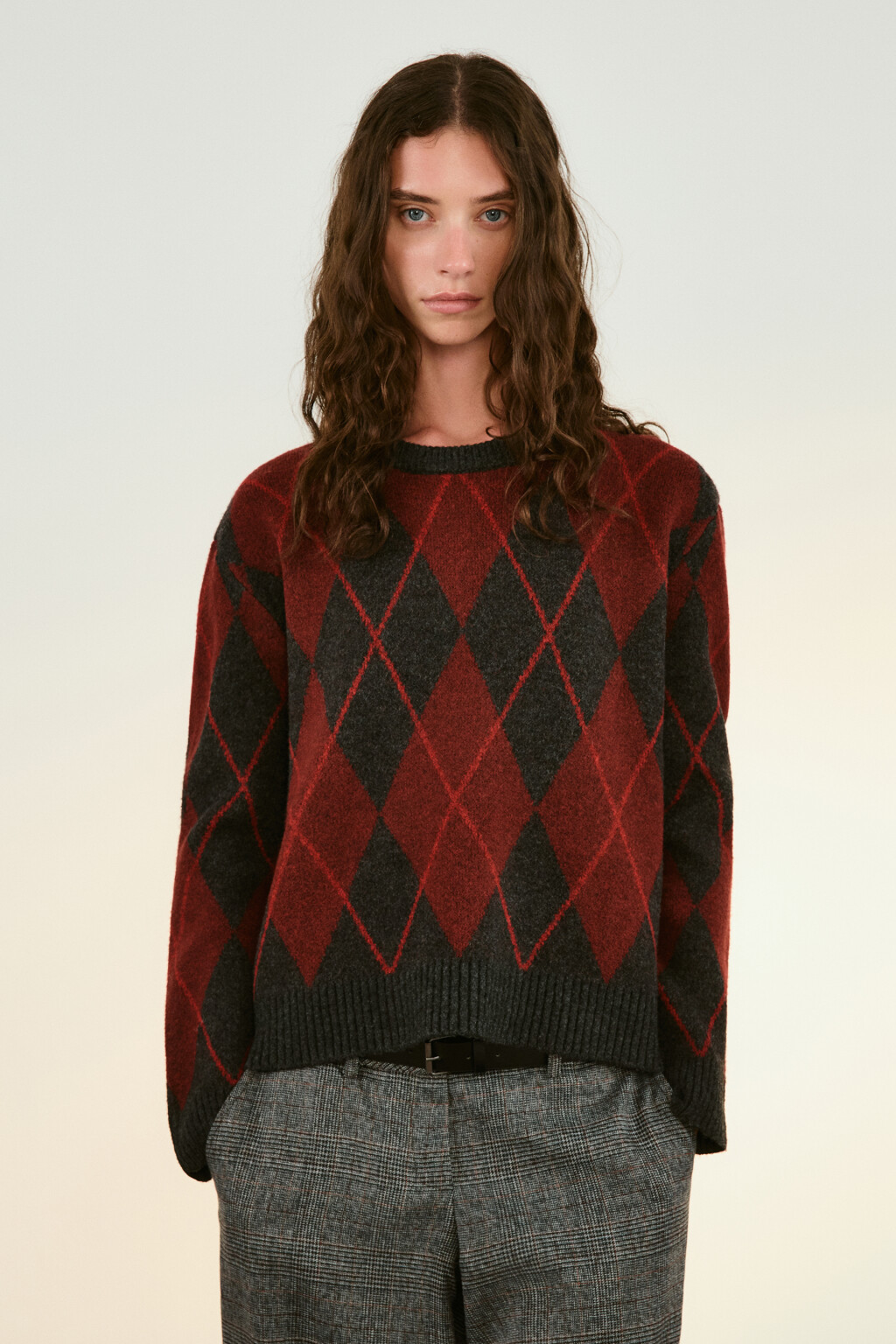 Джемпер вязаный с принтом аргайл - цвет красный - 3