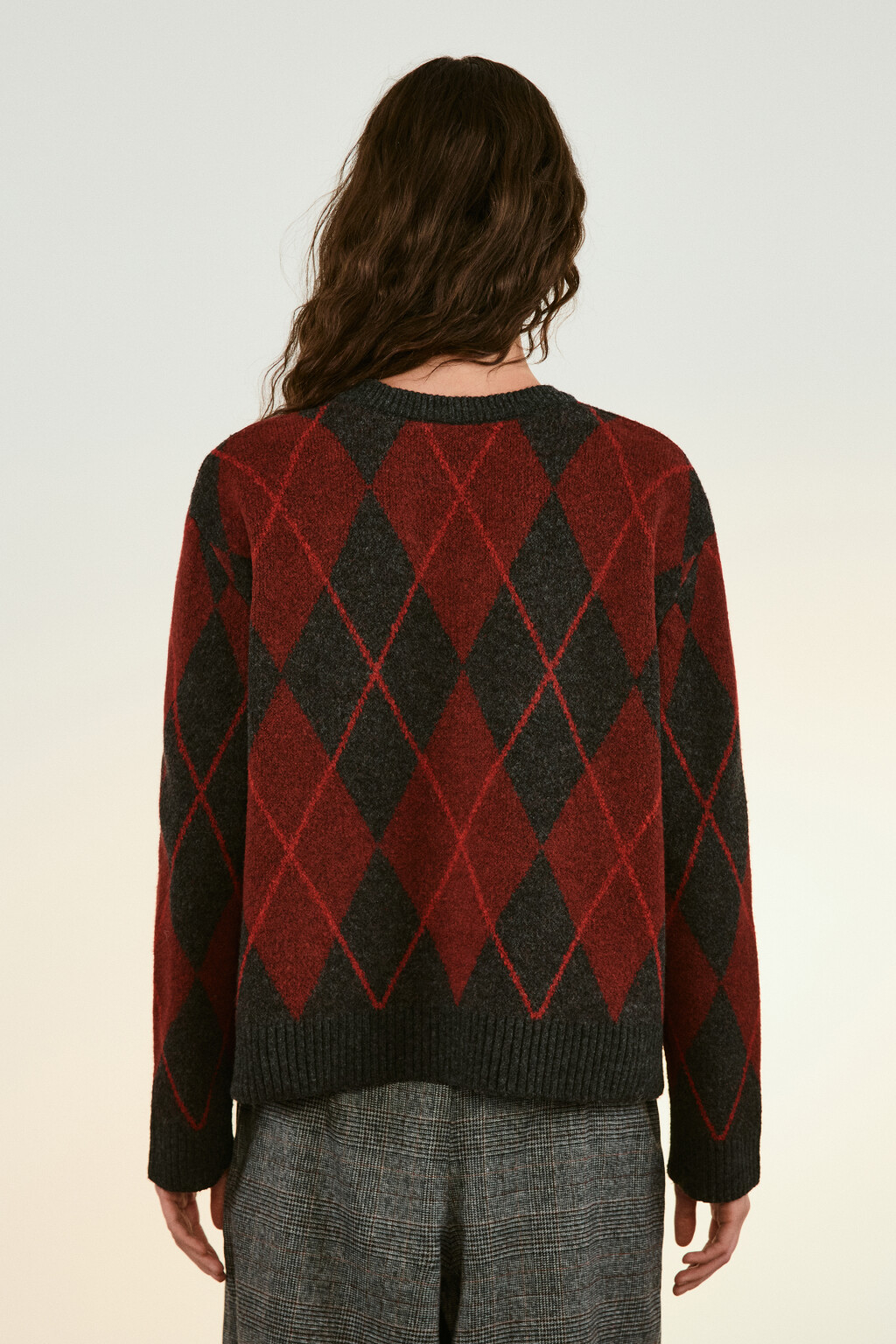 Джемпер вязаный с принтом аргайл - цвет красный - 4