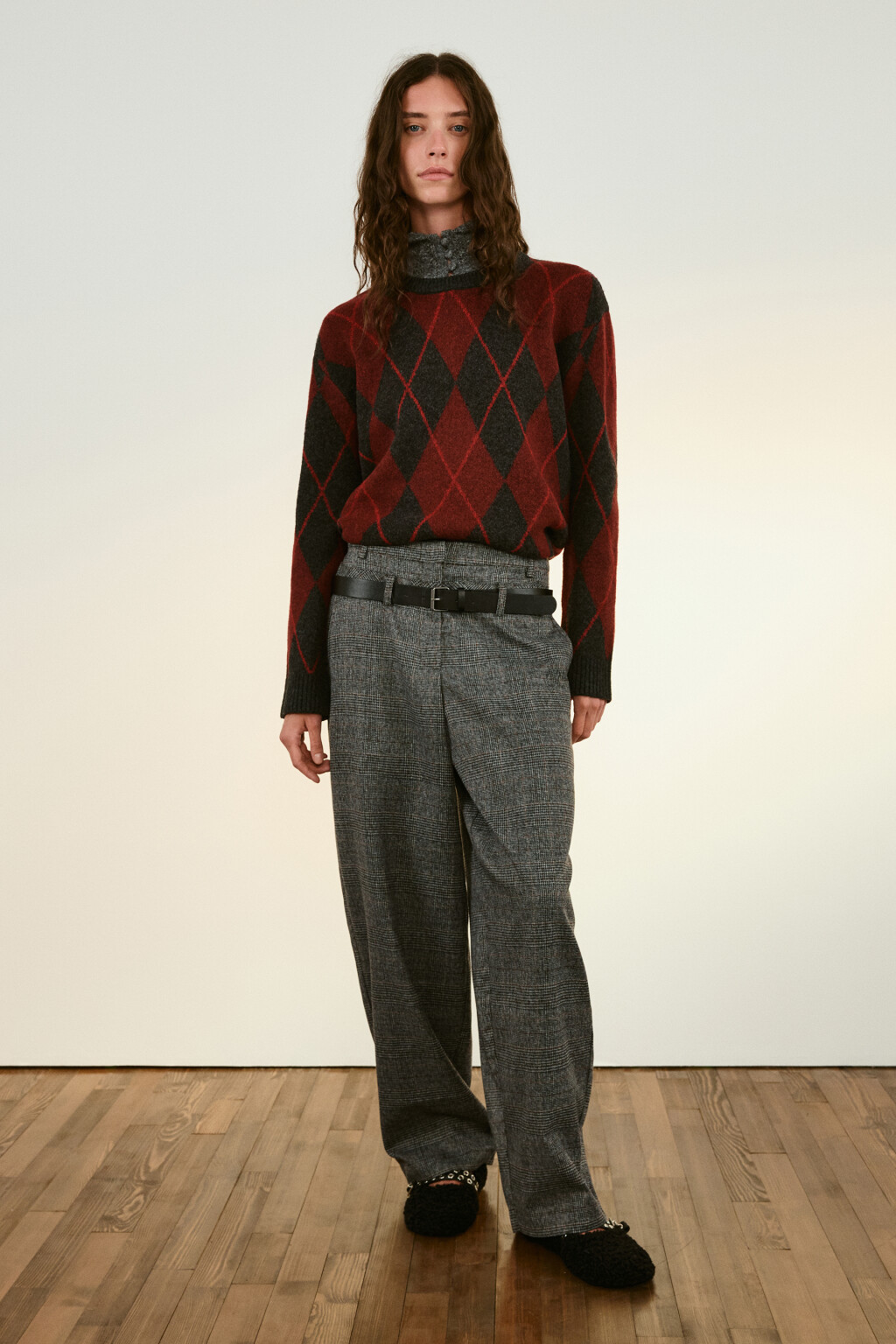 Джемпер вязаный с принтом аргайл - цвет красный - 5