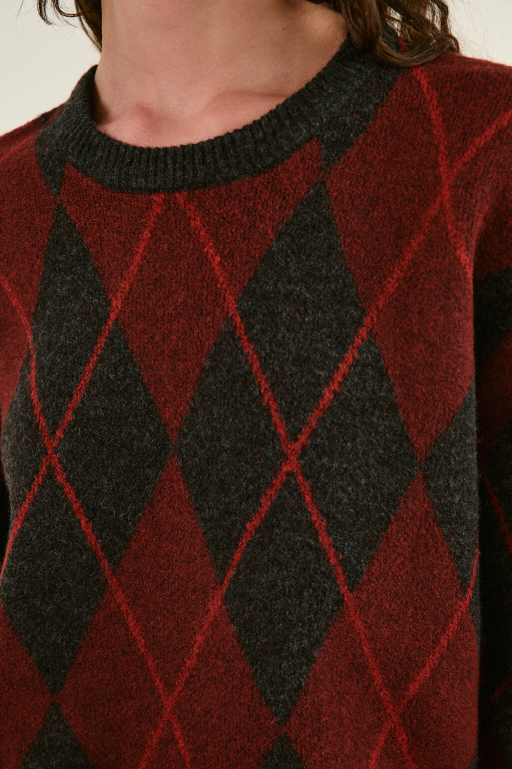 Джемпер вязаный с принтом аргайл - цвет красный - 7
