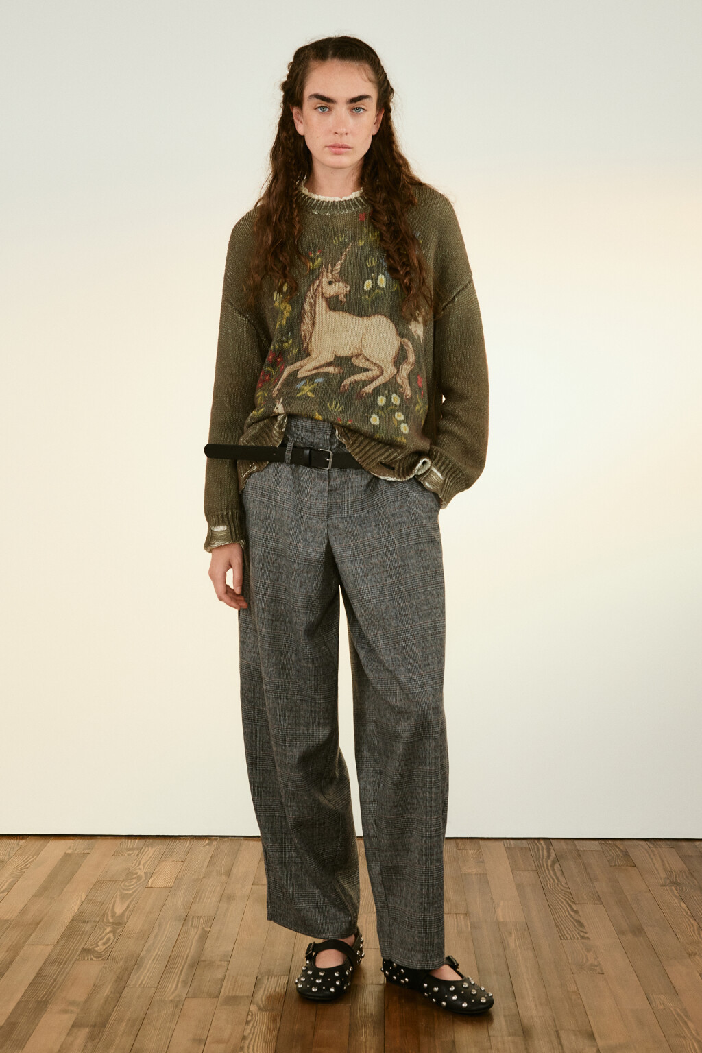 Джемпер вязаный рваный с единорогом - цвет зеленый - 5