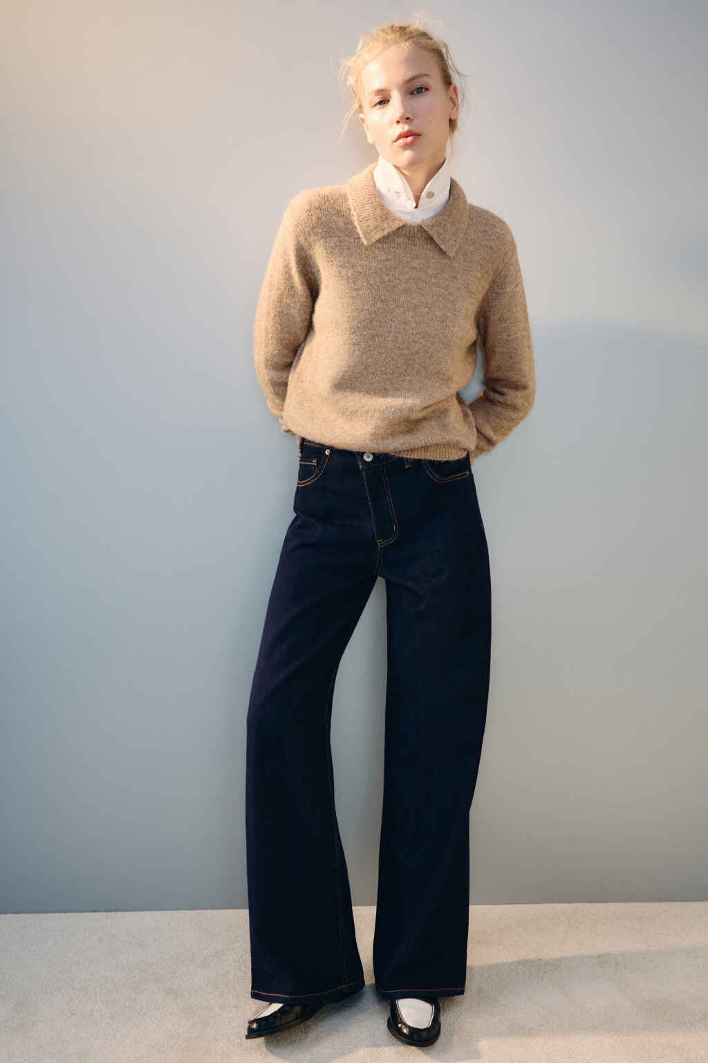 Джемпер шерстяной с отложным воротником - цвет бежевый - 2