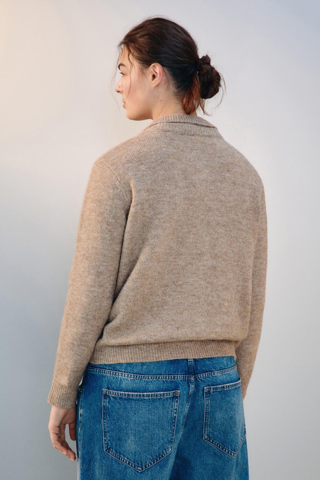 Джемпер шерстяной с отложным воротником - цвет бежевый - 3