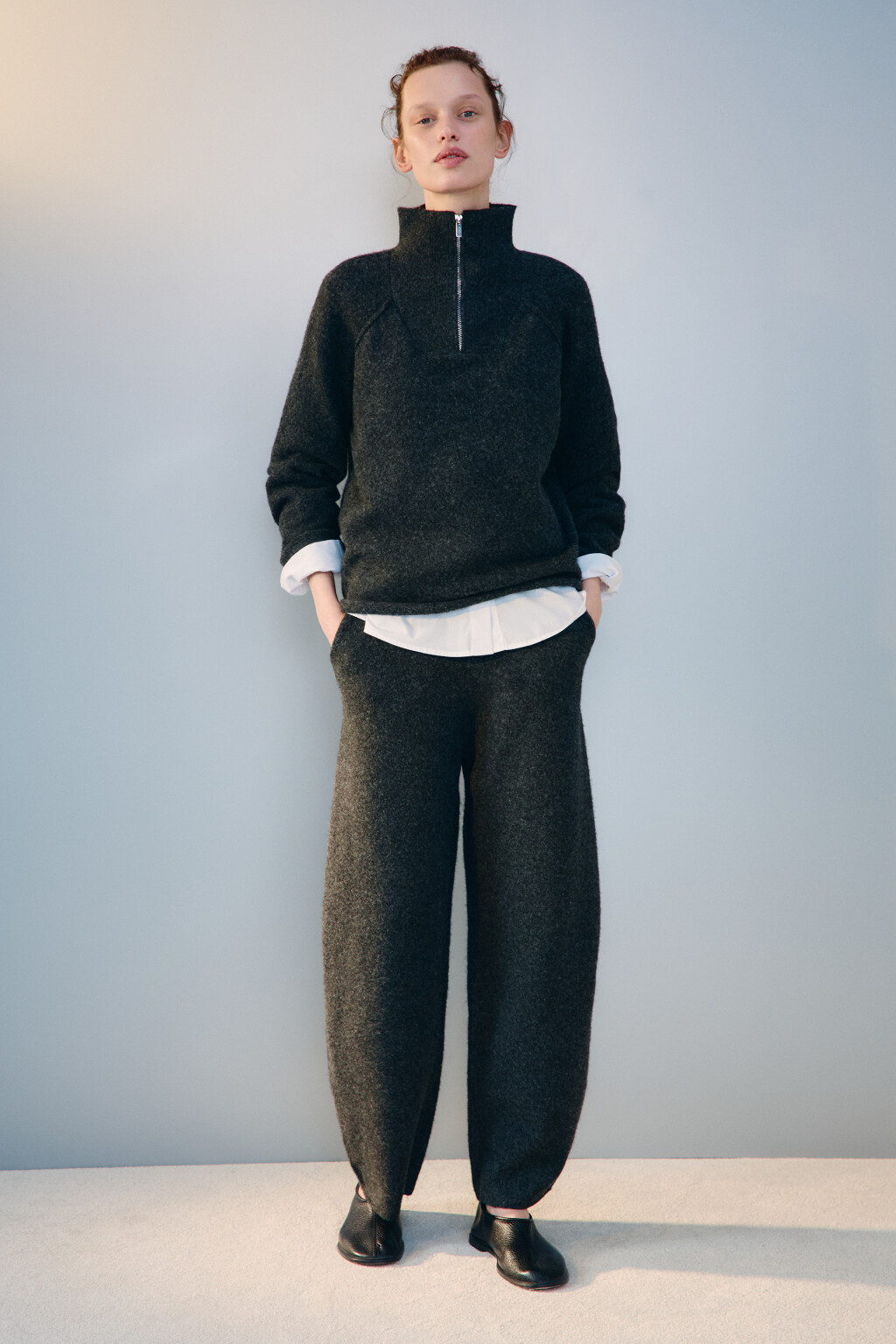 Джемпер вязаный с воротником на молнии - цвет серый - 4