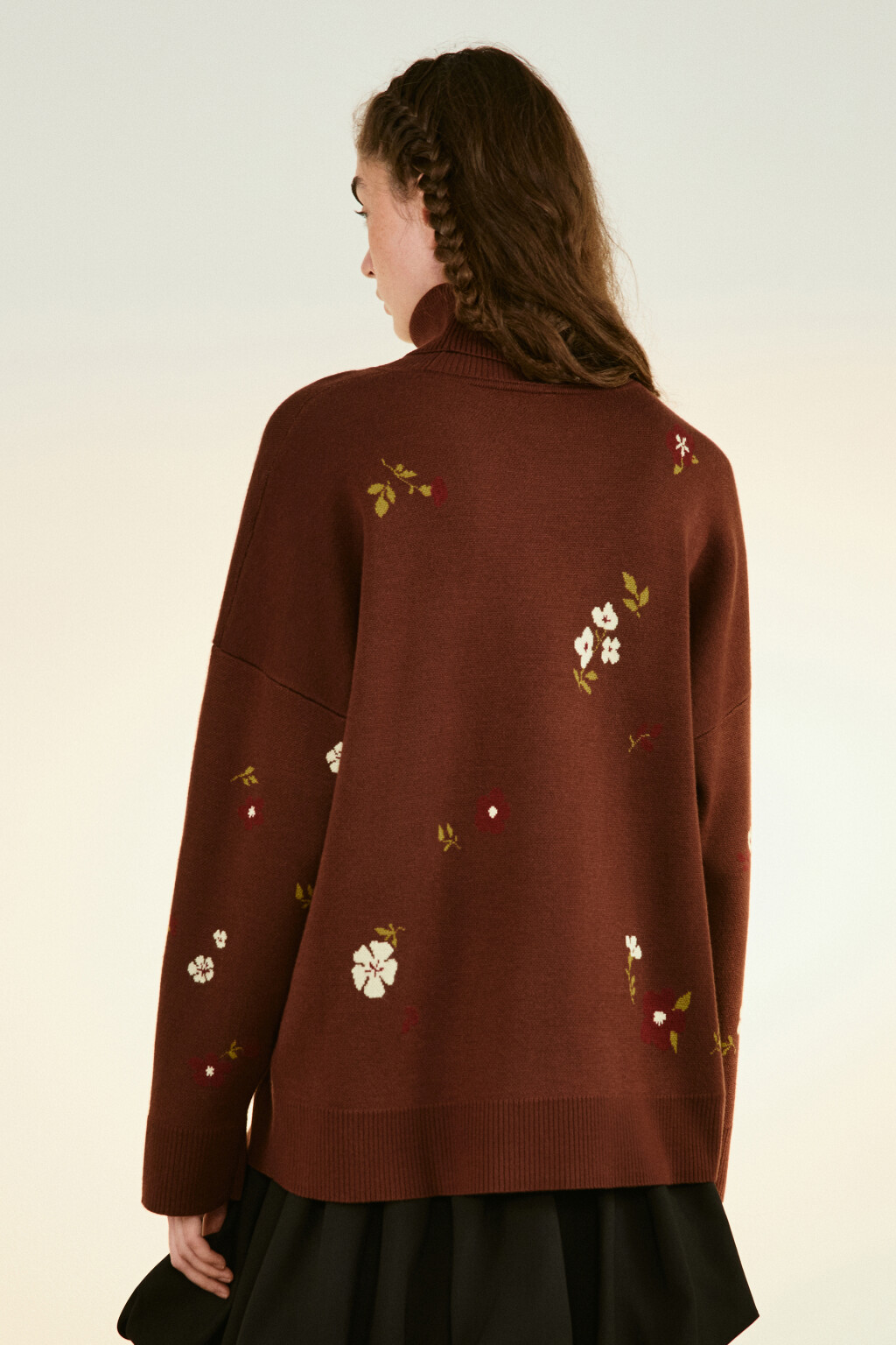 Свитер жаккардовый с принтом - цвет коричневый - 3