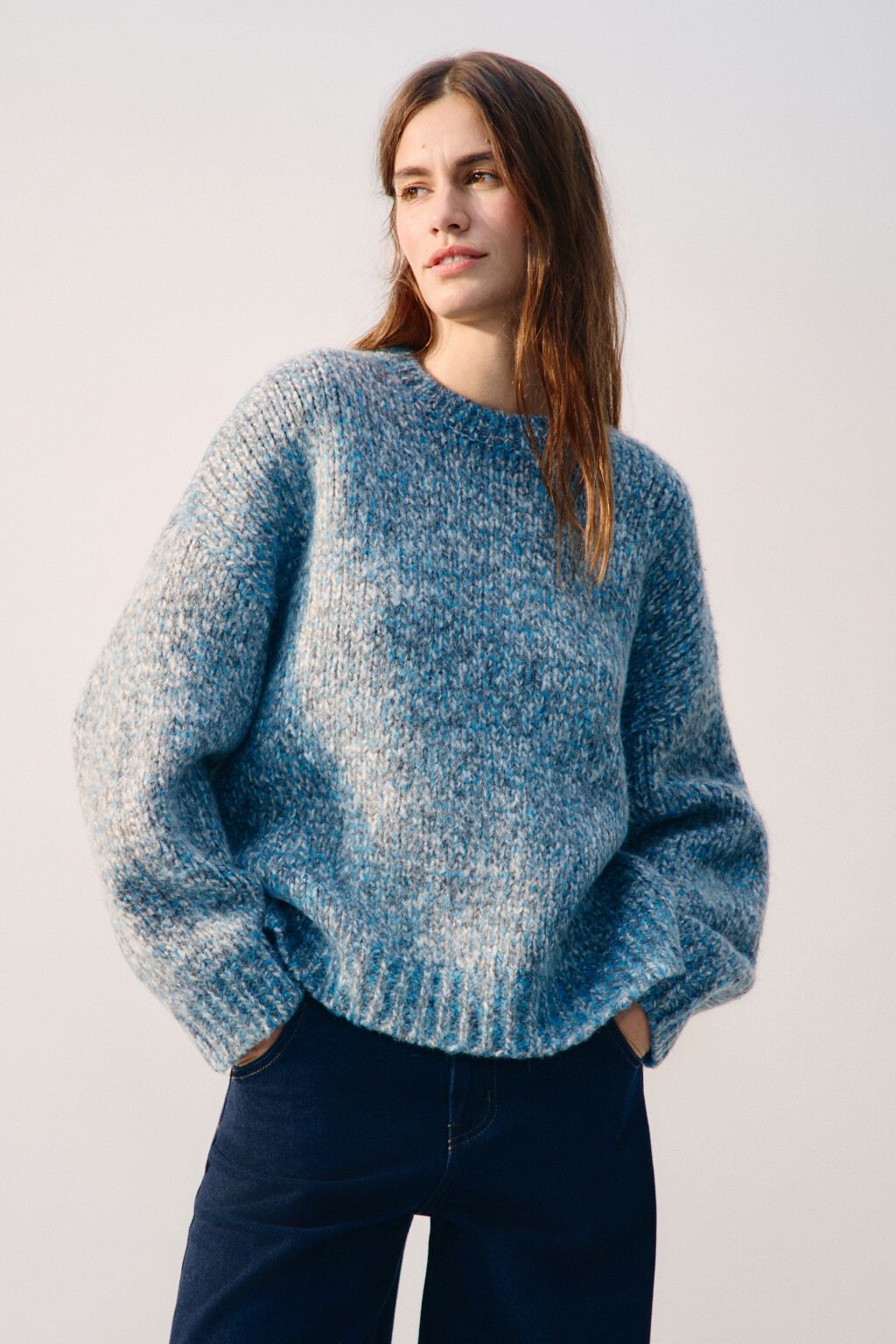 Джемпер теплый вязаный с шерстью - цвет серый - 2