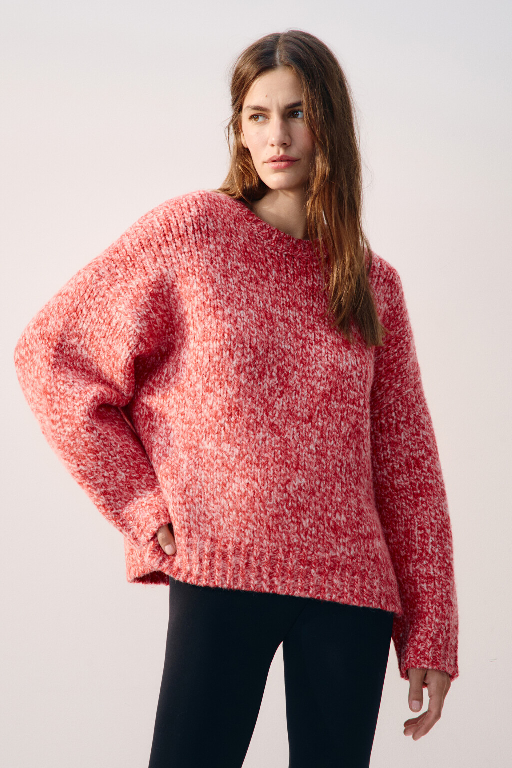 Джемпер теплый вязаный с шерстью - цвет красный - 4
