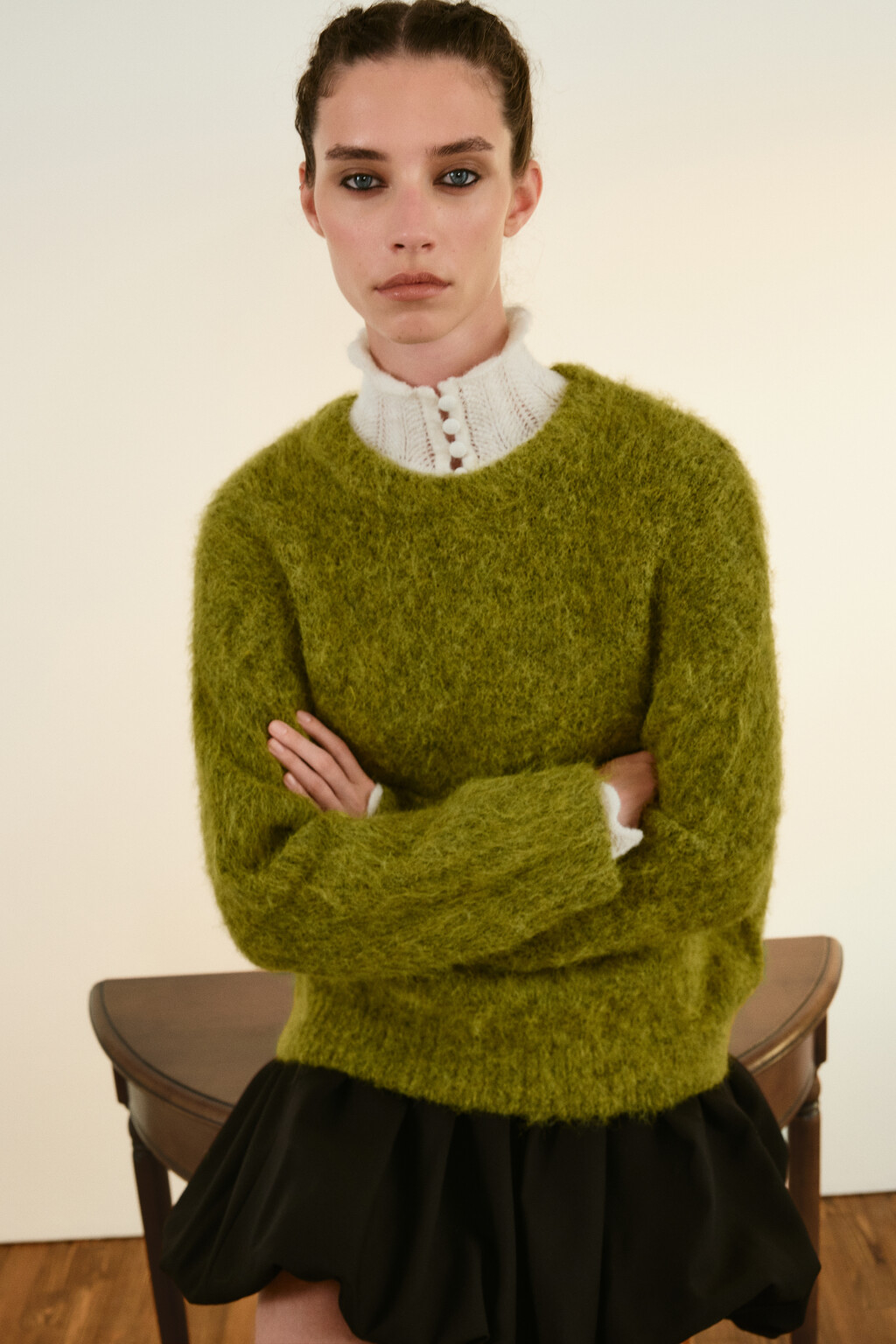 Джемпер вязаный пушистый с шерстью - цвет зеленый - 1