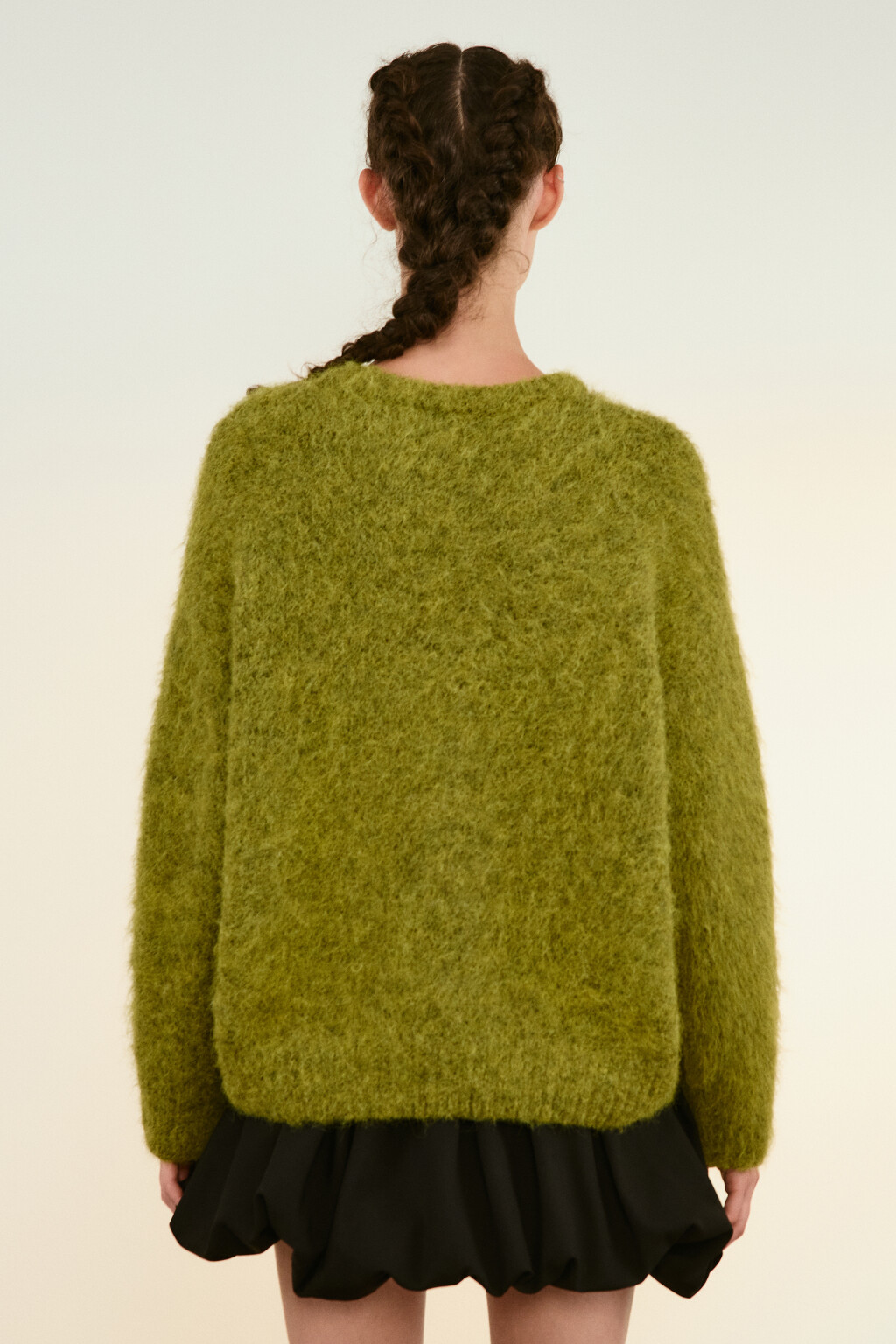 Джемпер вязаный пушистый с шерстью - цвет зеленый - 3