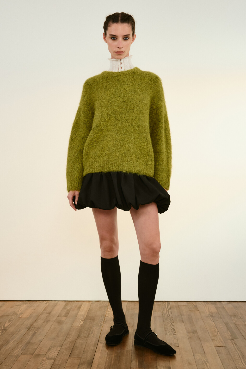 Джемпер вязаный пушистый с шерстью - цвет зеленый - 4