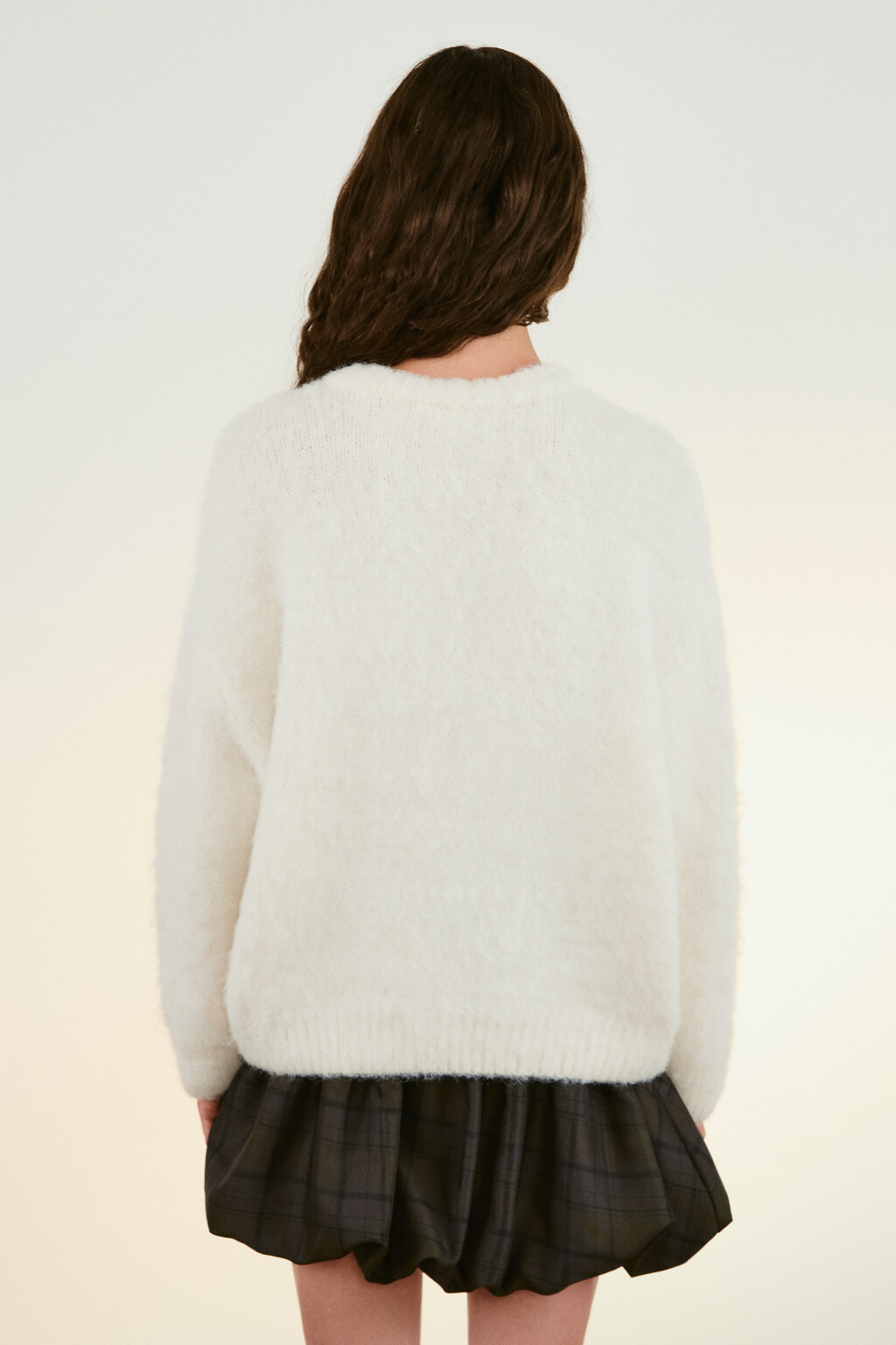 Джемпер вязаный пушистый с шерстью - цвет молочный - 3