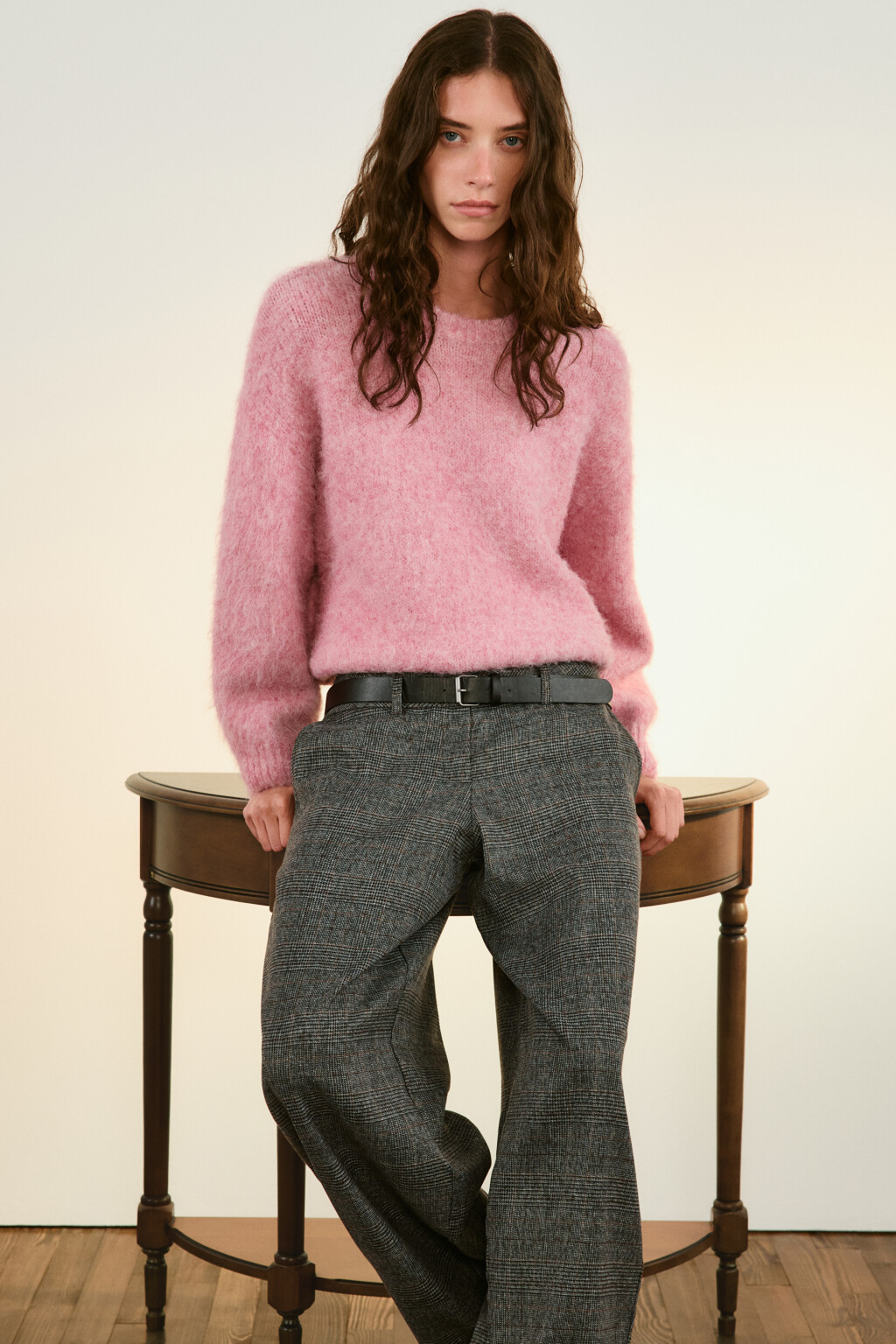 Джемпер вязаный пушистый с шерстью - цвет розовый - 1