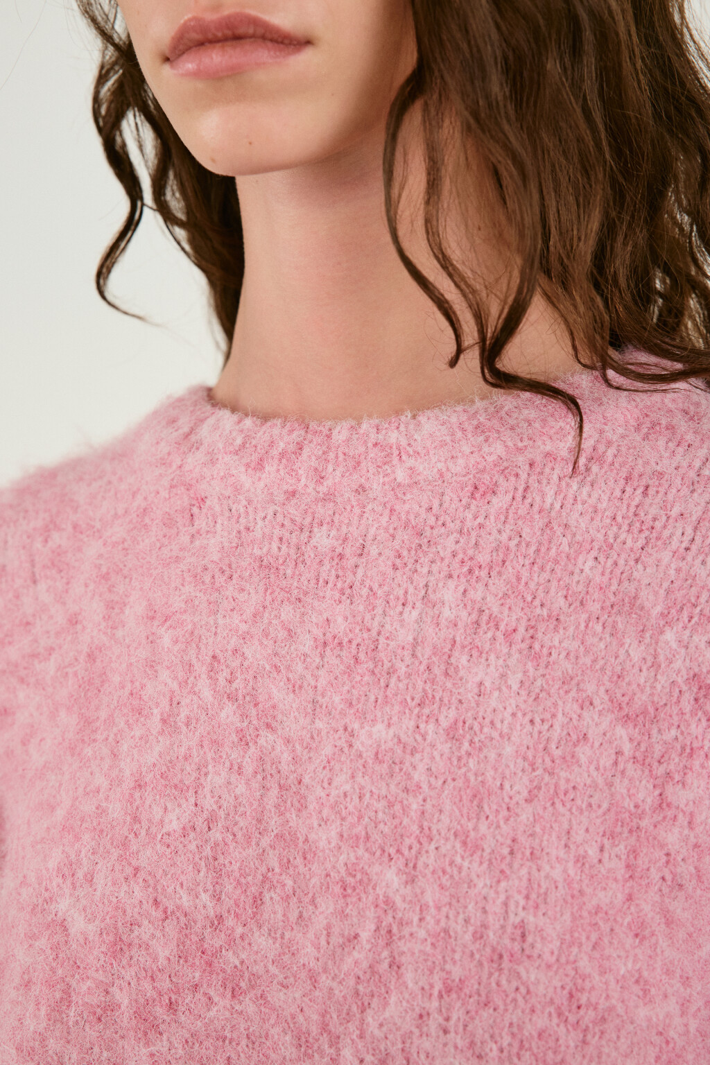 Джемпер вязаный пушистый с шерстью - цвет розовый - 6