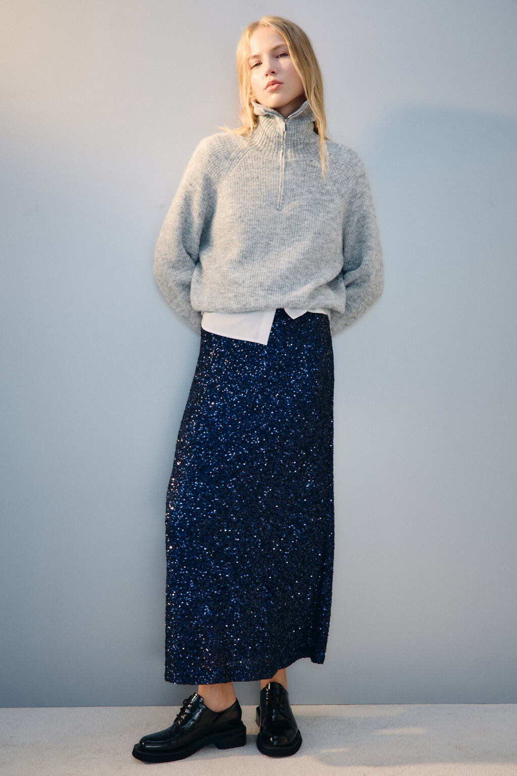 Джемпер на молнии вязаный с шерстью - цвет серый - 2