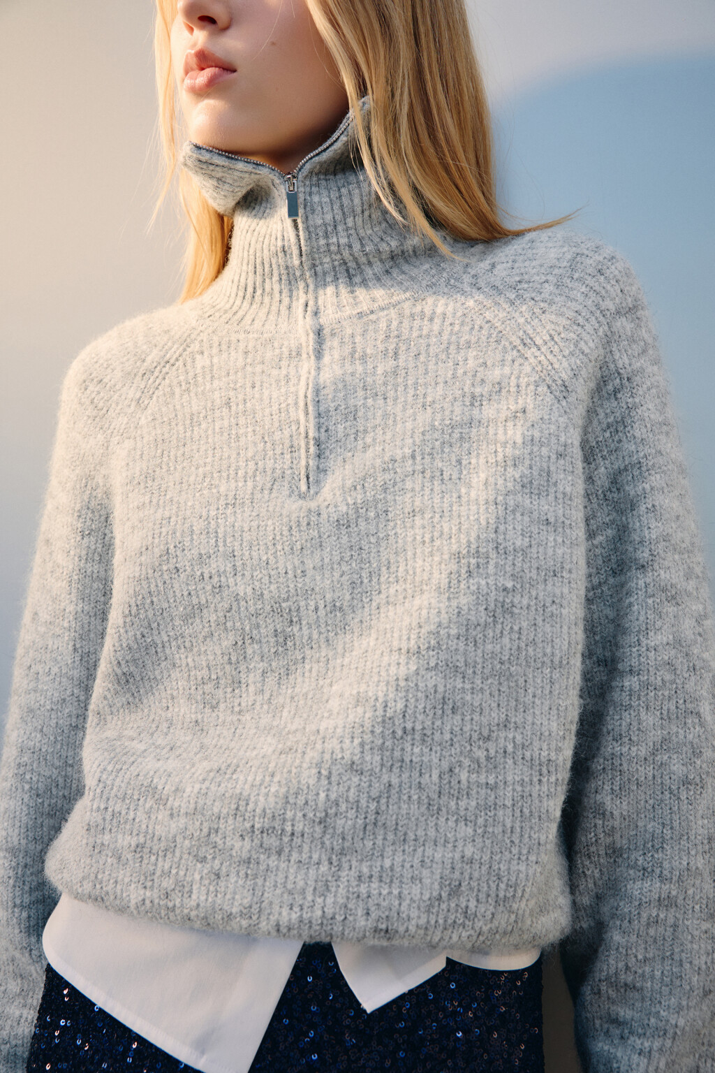 Джемпер на молнии вязаный с шерстью - цвет серый - 3
