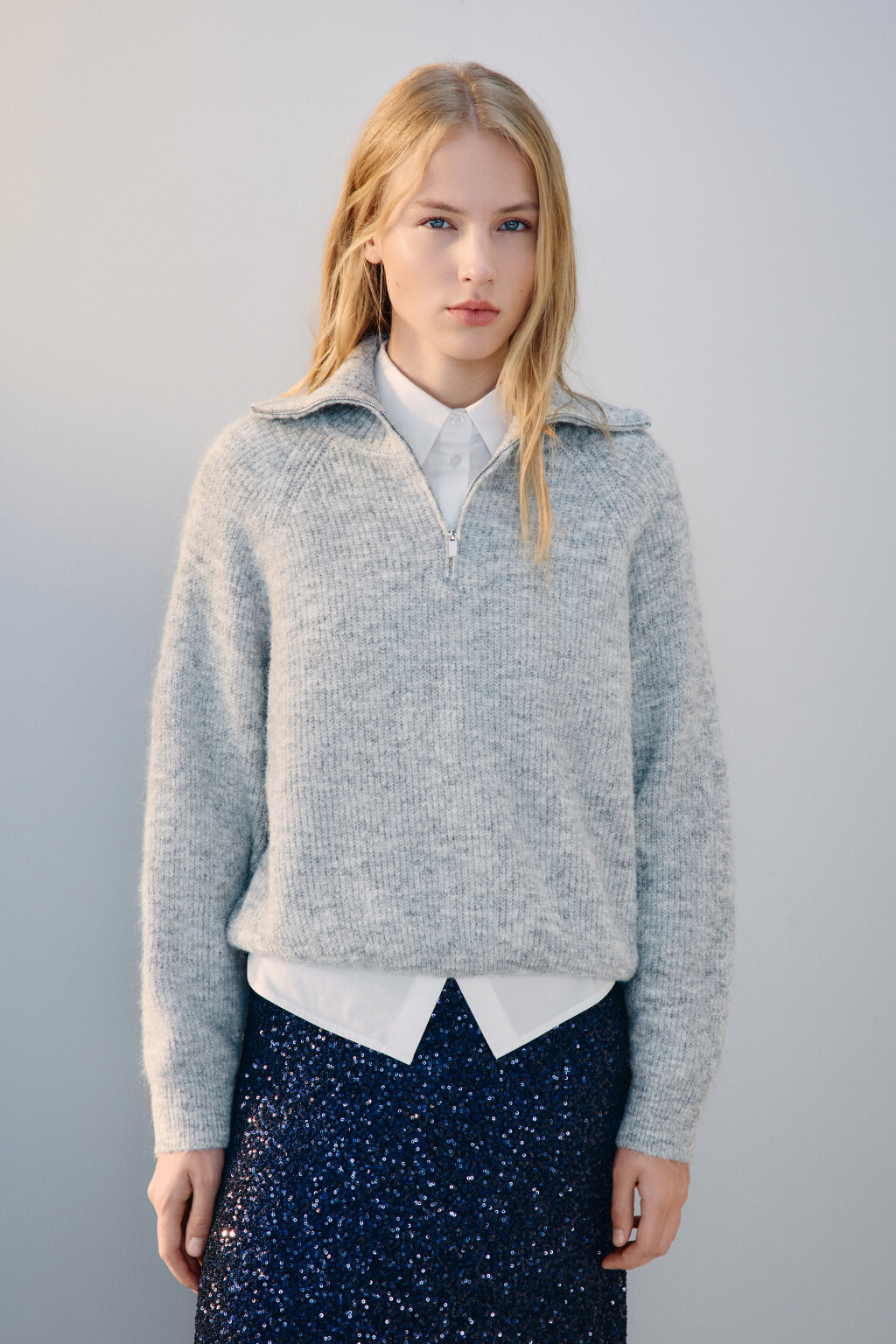 Джемпер на молнии вязаный с шерстью - цвет серый - 4