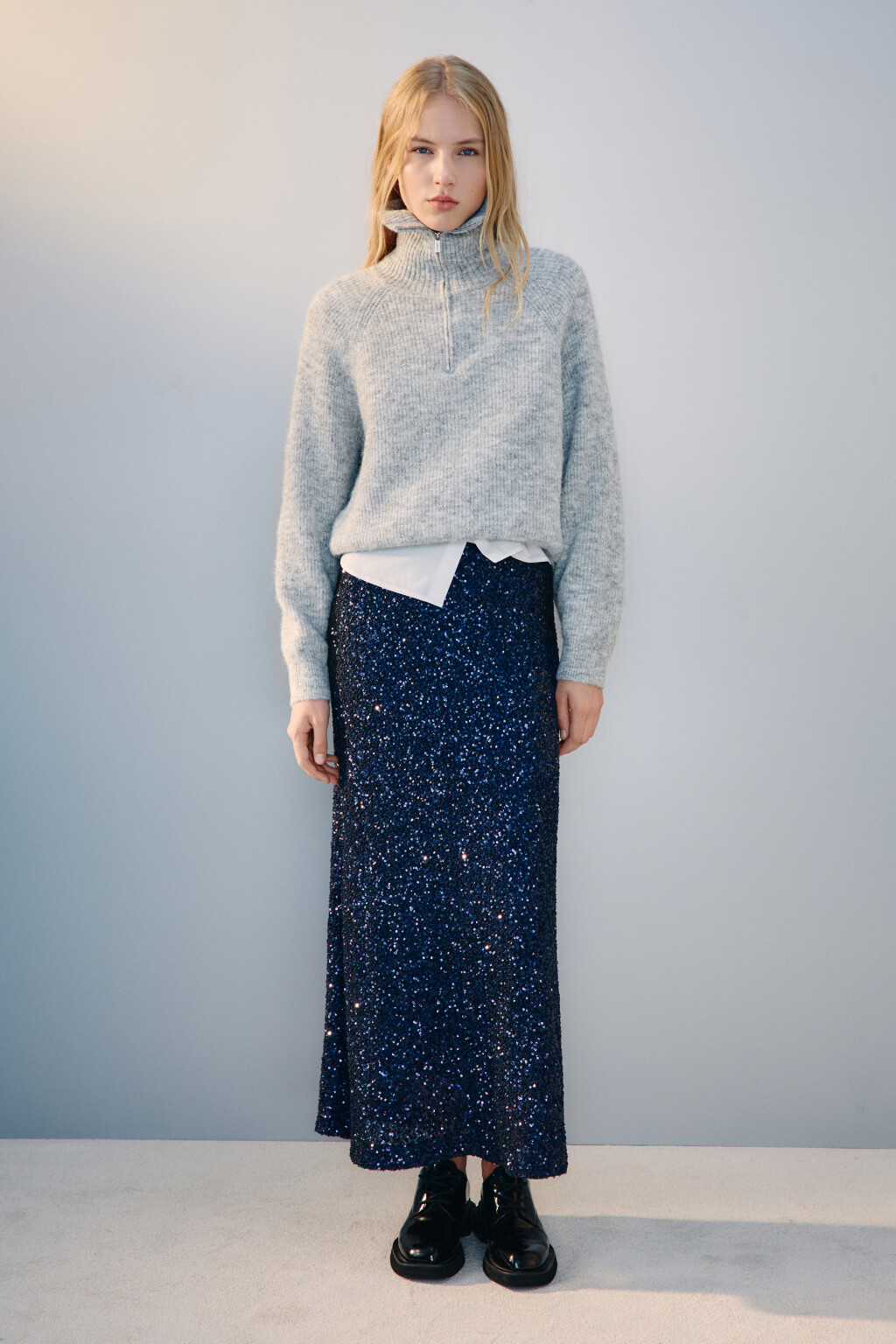 Джемпер на молнии вязаный с шерстью - цвет серый - 6