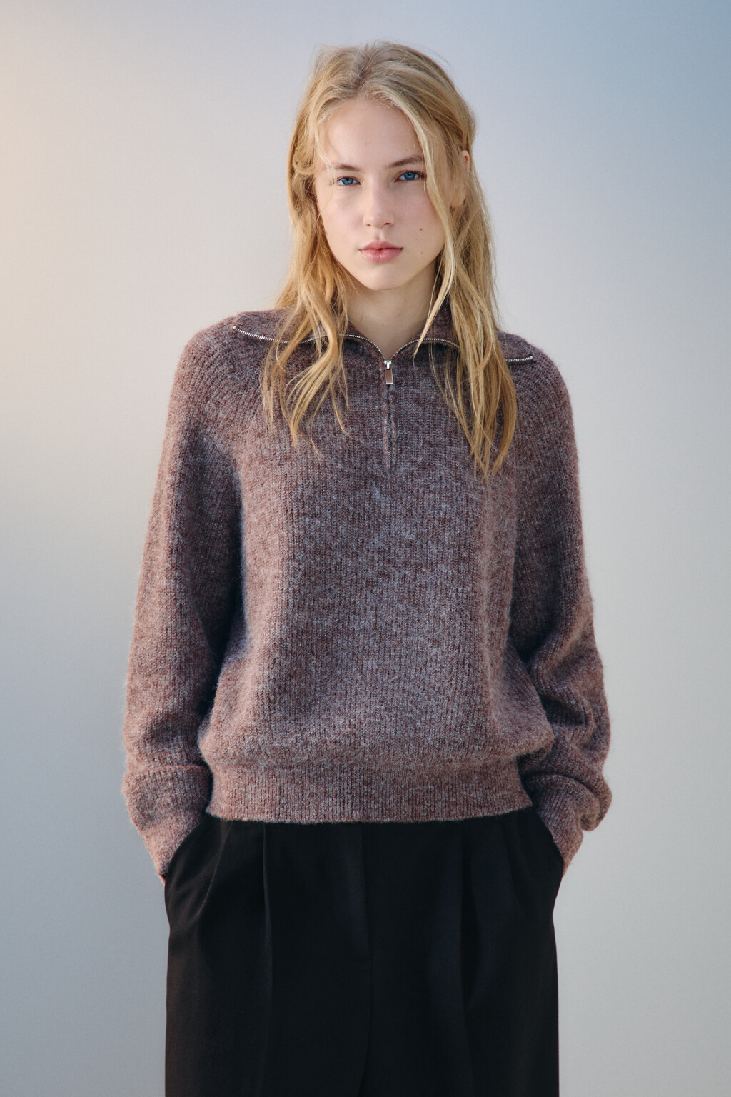 Джемпер на молнии вязаный с шерстью - цвет бежевый - 2