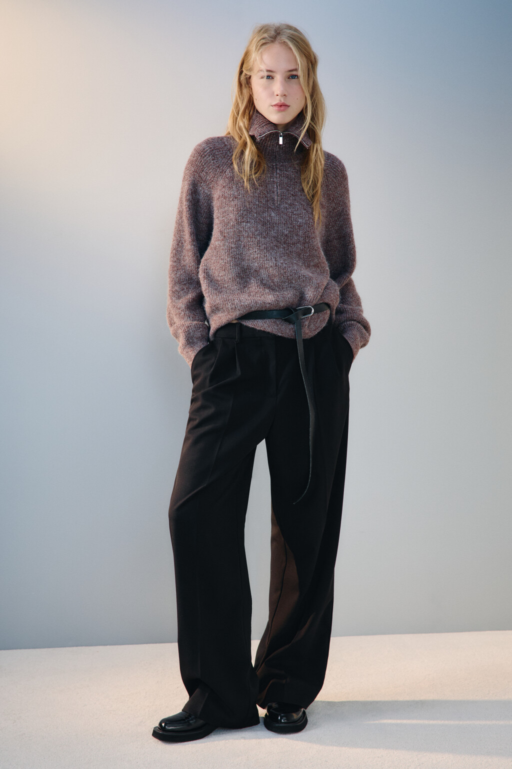 Джемпер на молнии вязаный с шерстью - цвет бежевый - 4