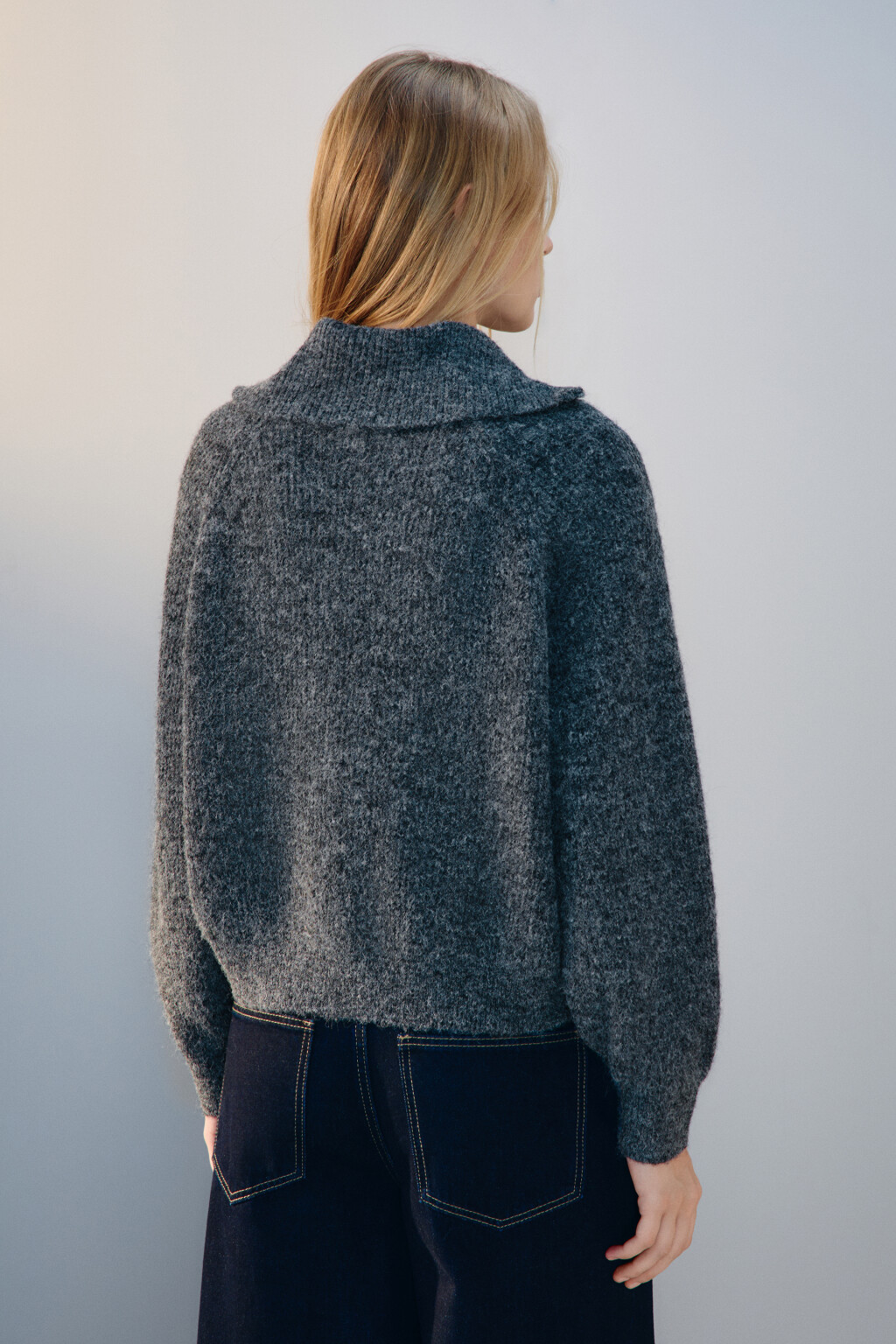 Джемпер на молнии вязаный с шерстью - цвет серый - 3