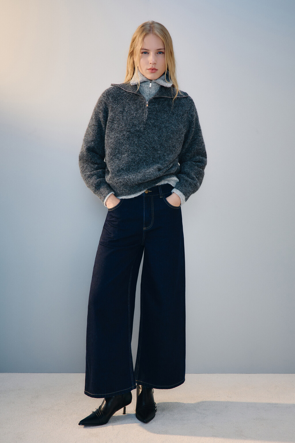 Джемпер на молнии вязаный с шерстью - цвет серый - 4