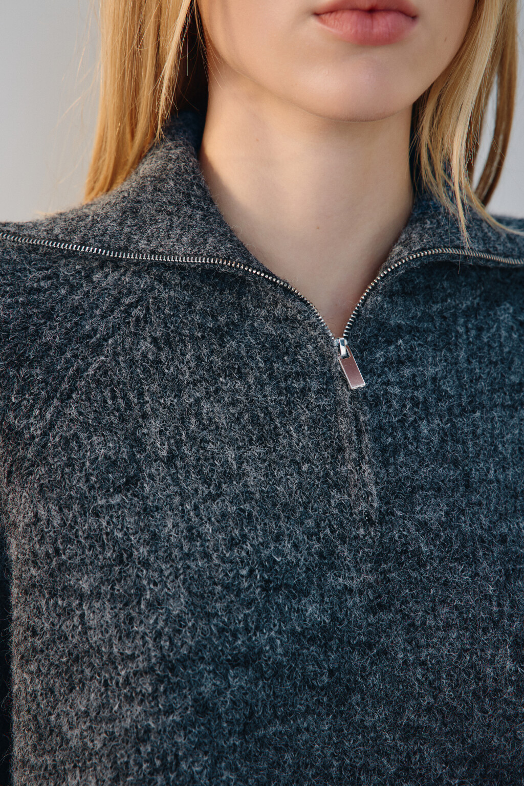 Джемпер на молнии вязаный с шерстью - цвет серый - 5