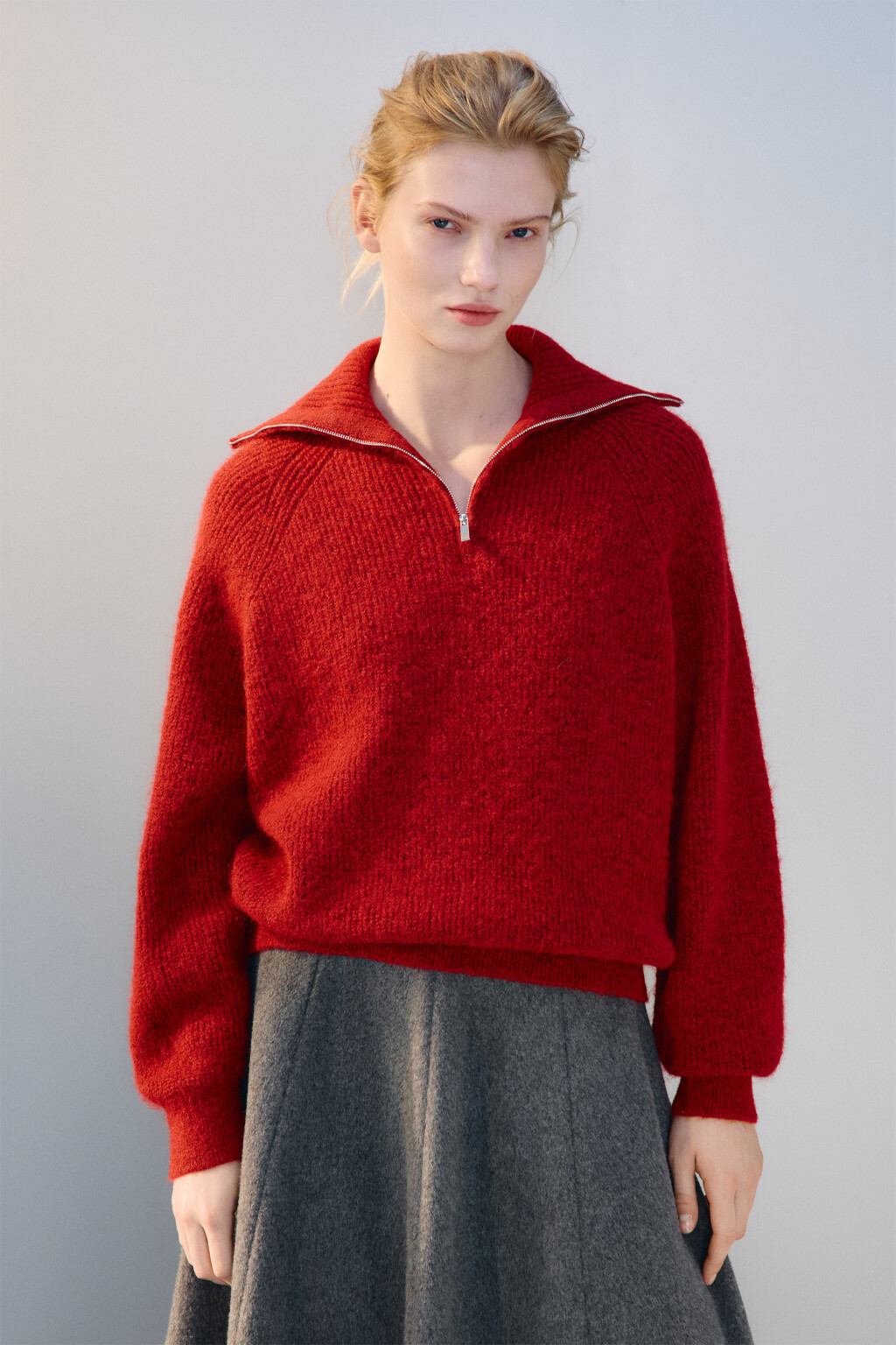 Джемпер на молнии вязаный с шерстью - цвет бордовый - 2