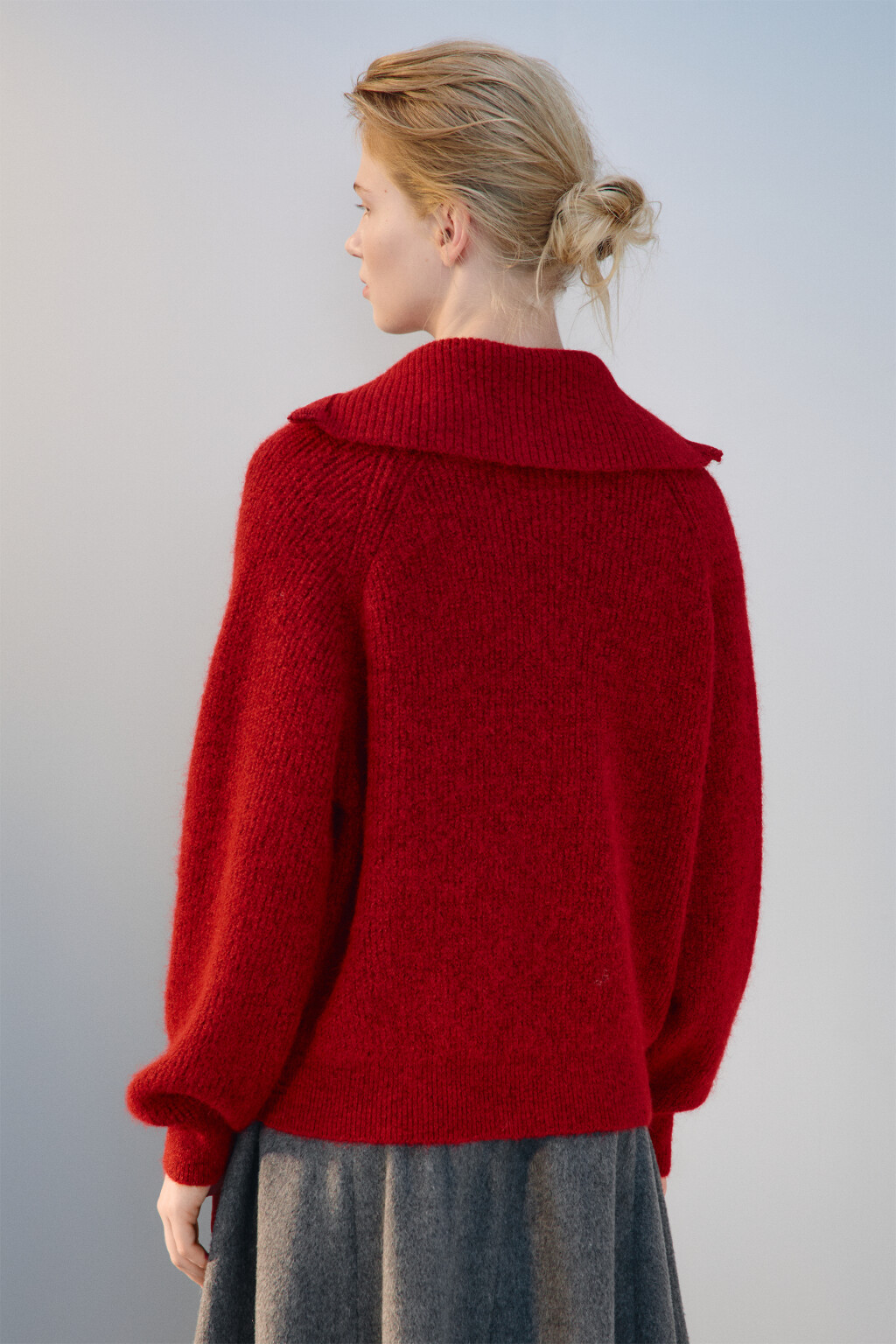 Джемпер на молнии вязаный с шерстью - цвет бордовый - 3