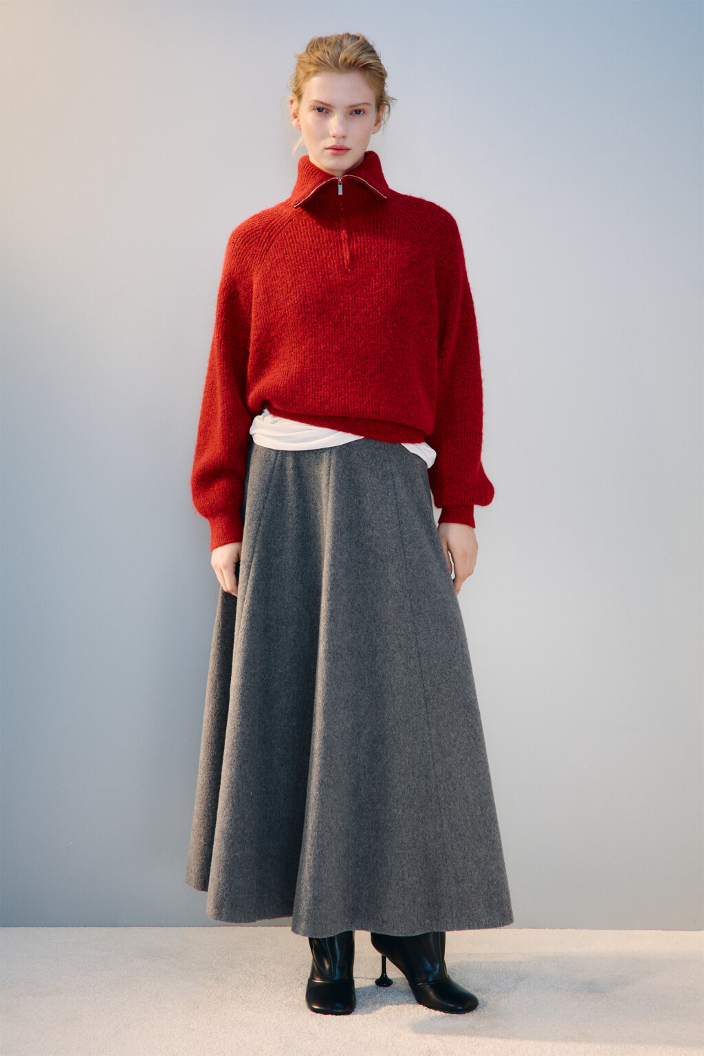 Джемпер на молнии вязаный с шерстью - цвет бордовый - 4