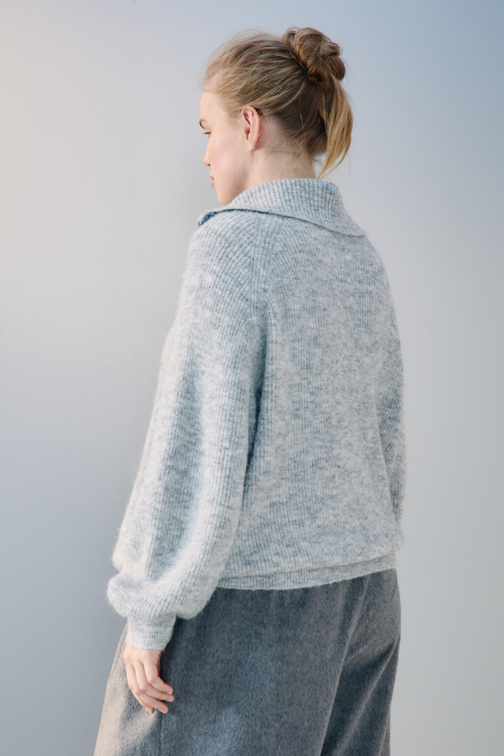 Джемпер на молнии вязаный с шерстью - цвет серый - 3