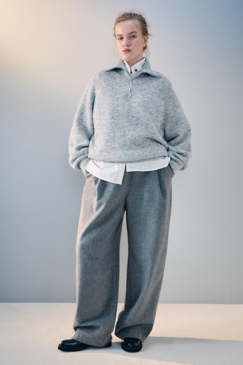 Джемпер на молнии вязаный с шерстью - цвет серый - 4