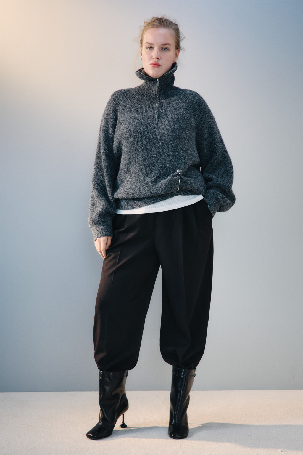 Джемпер на молнии вязаный с шерстью - цвет серый - 4