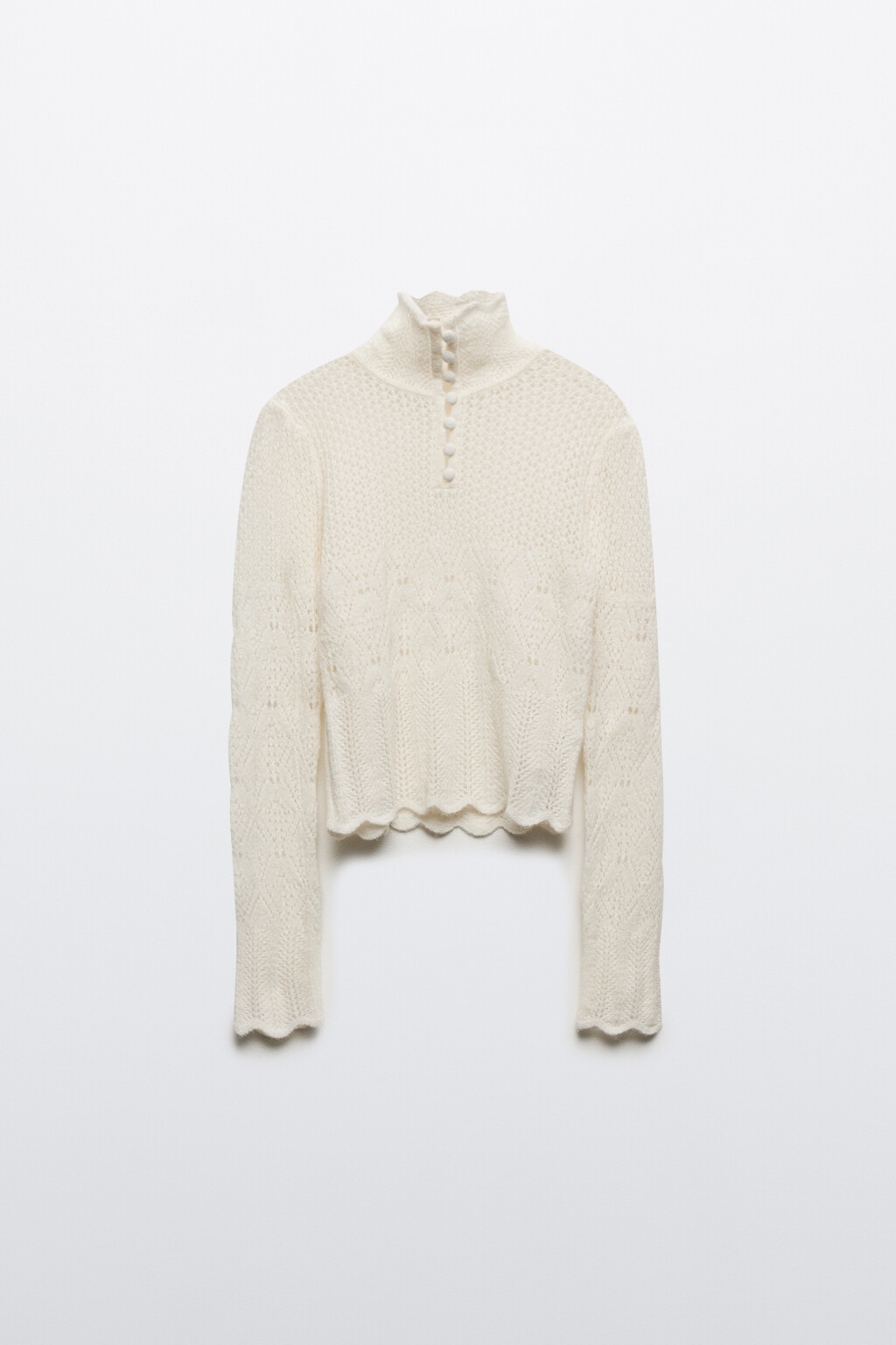 Джемпер ажурный с воротником - цвет молочный - 8