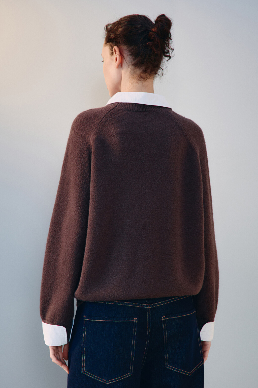 Джемпер вязаный со съемным воротником - цвет коричневый - 3