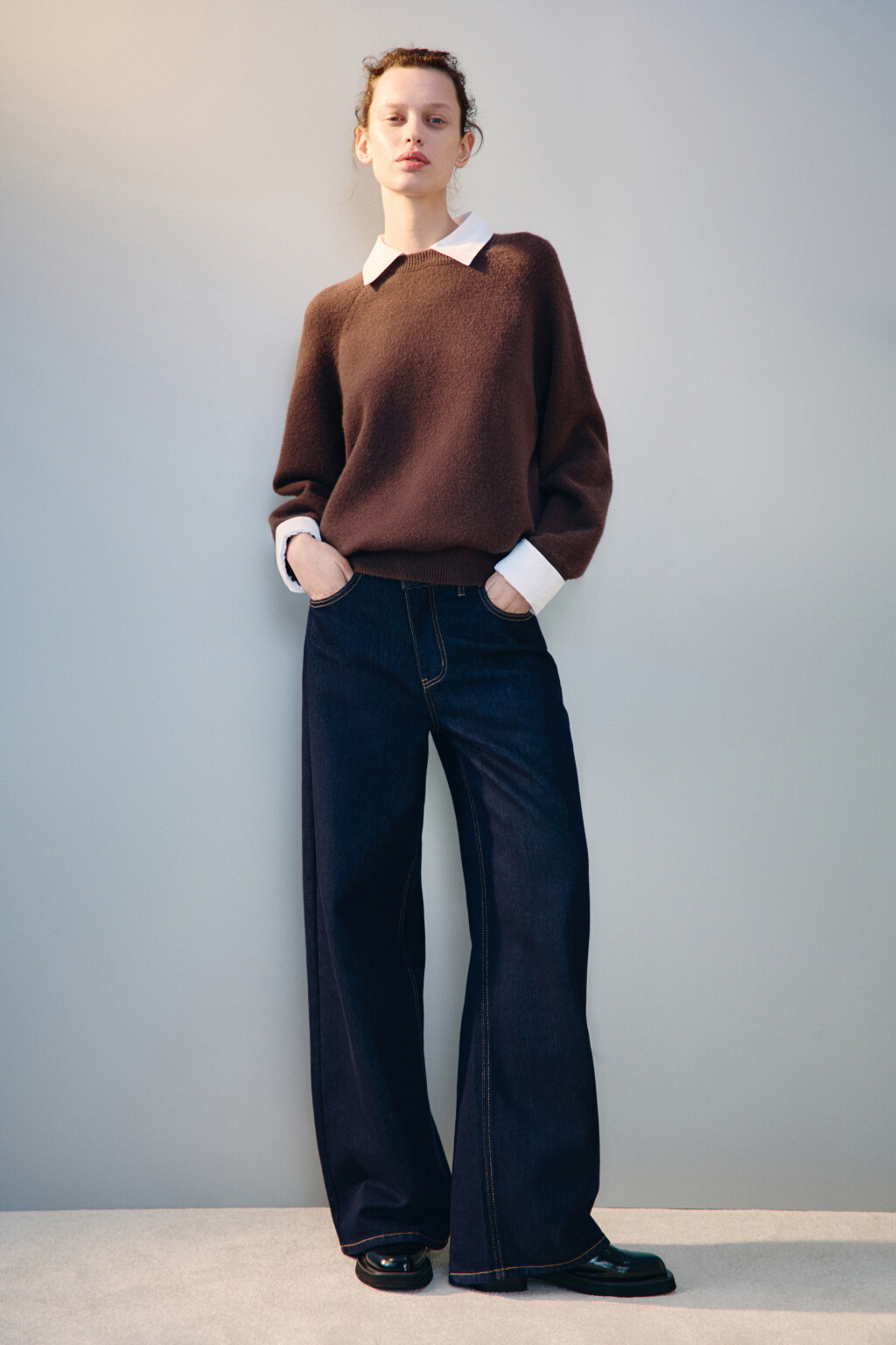 Джемпер вязаный со съемным воротником - цвет коричневый - 4