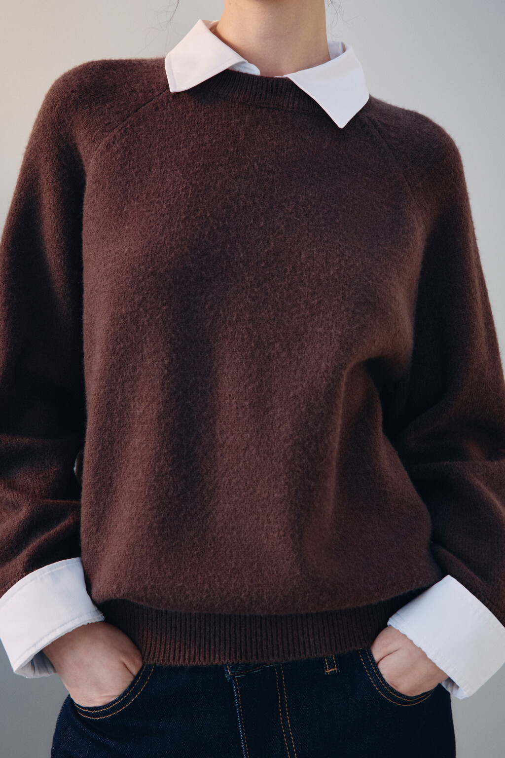 Джемпер вязаный со съемным воротником - цвет коричневый - 5