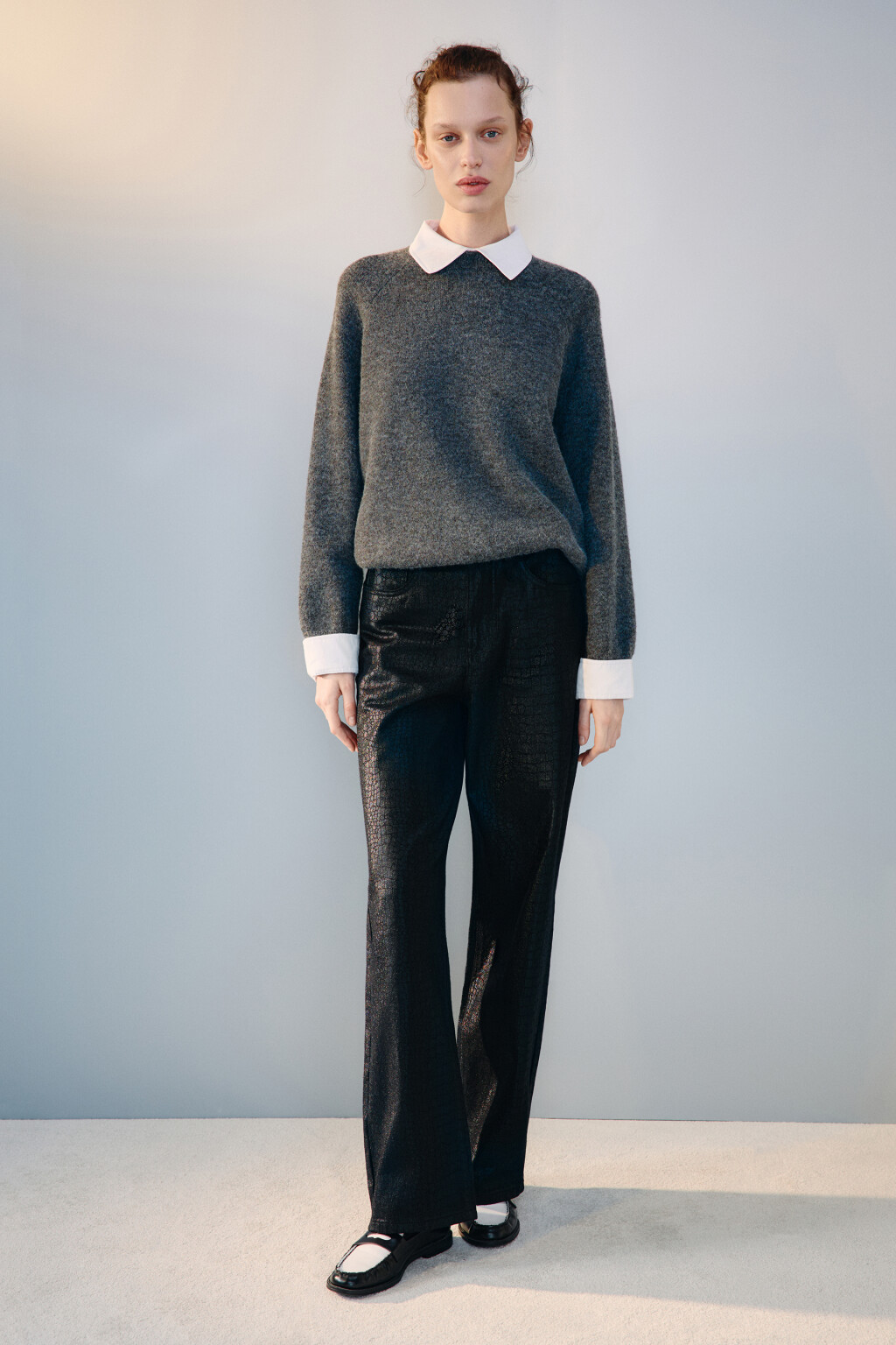 Джемпер вязаный со съемным воротником - цвет серый - 4