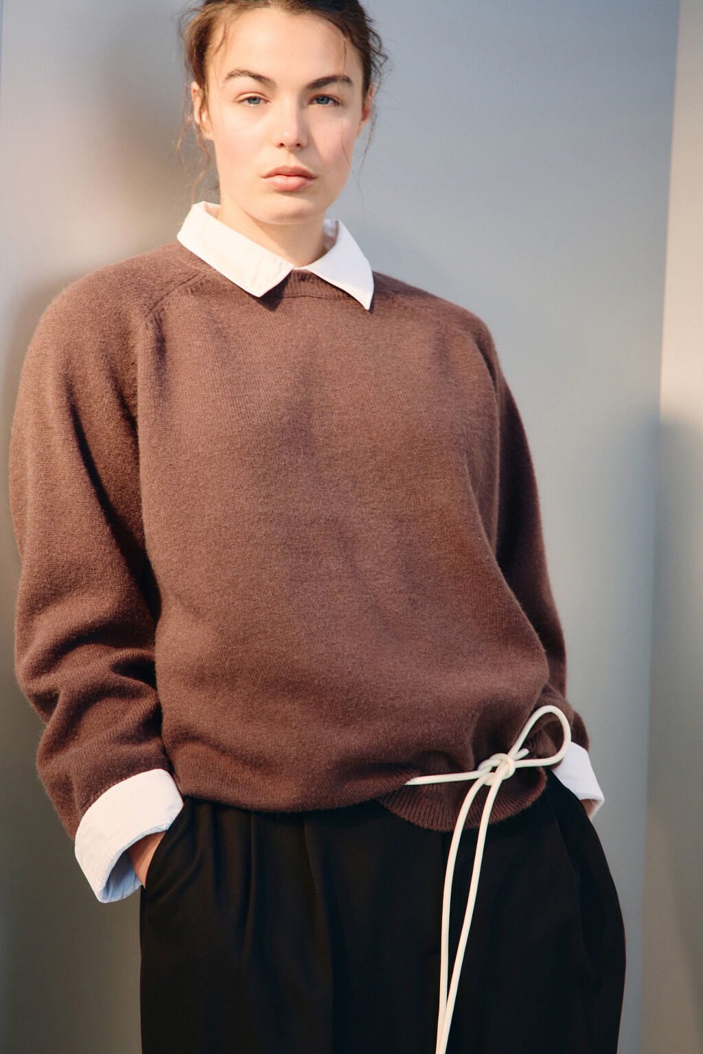 Джемпер вязаный со съемным воротником - цвет коричневый - 1