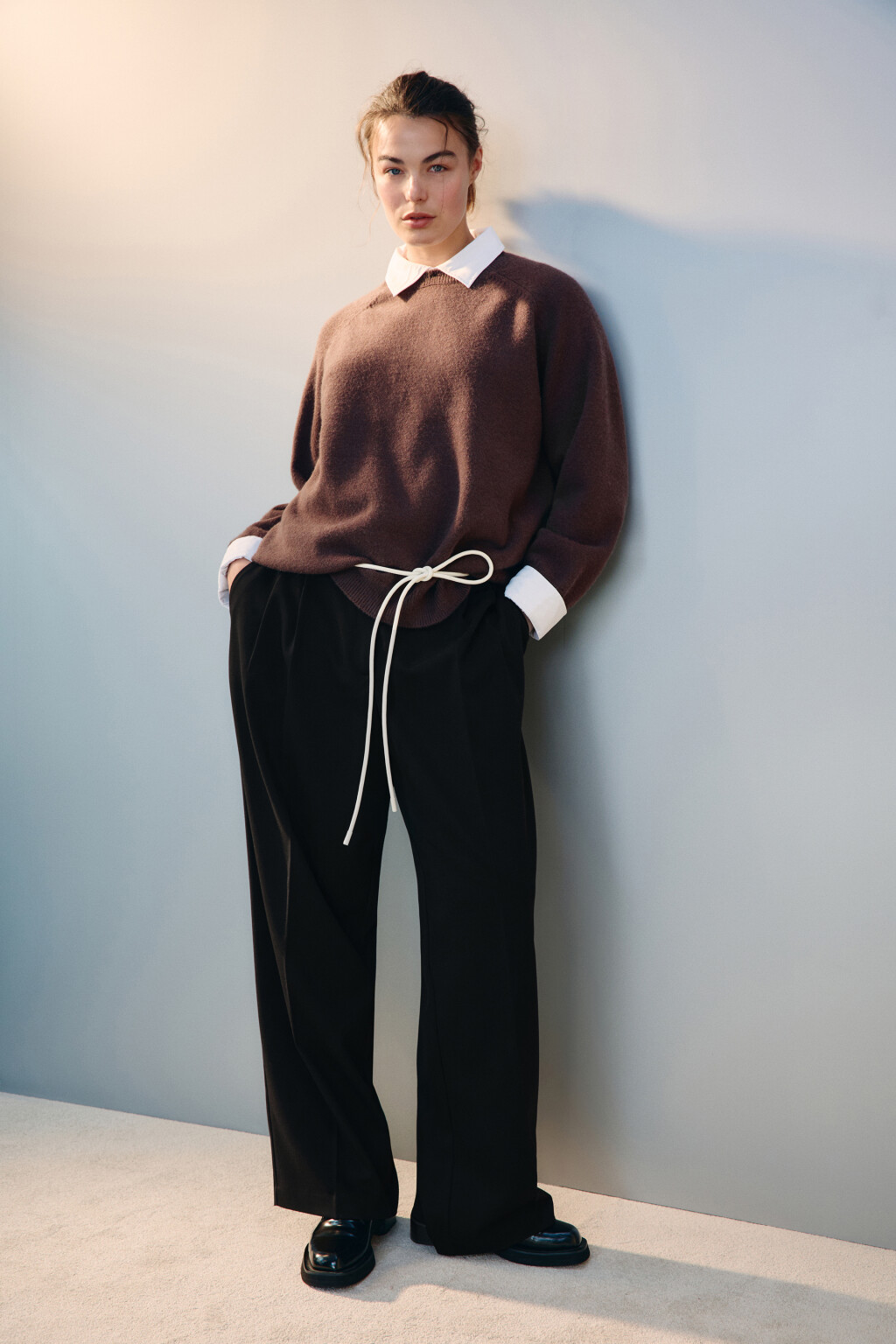 Джемпер вязаный со съемным воротником - цвет коричневый - 2