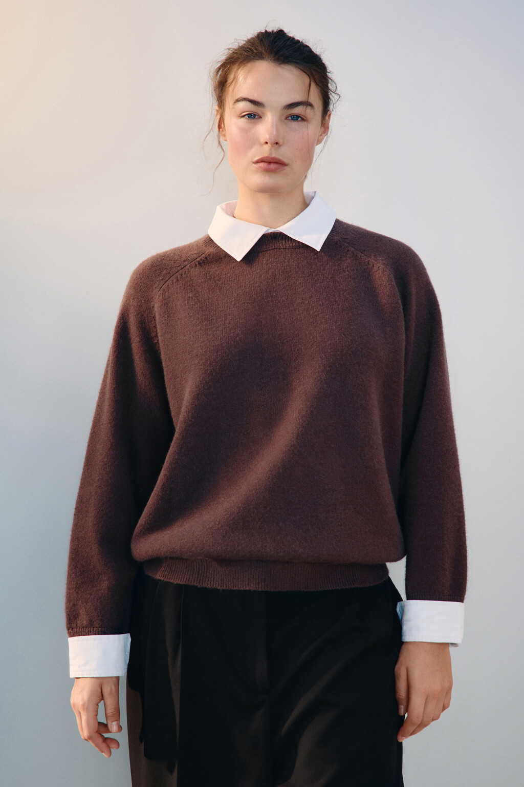 Джемпер вязаный со съемным воротником - цвет коричневый - 3