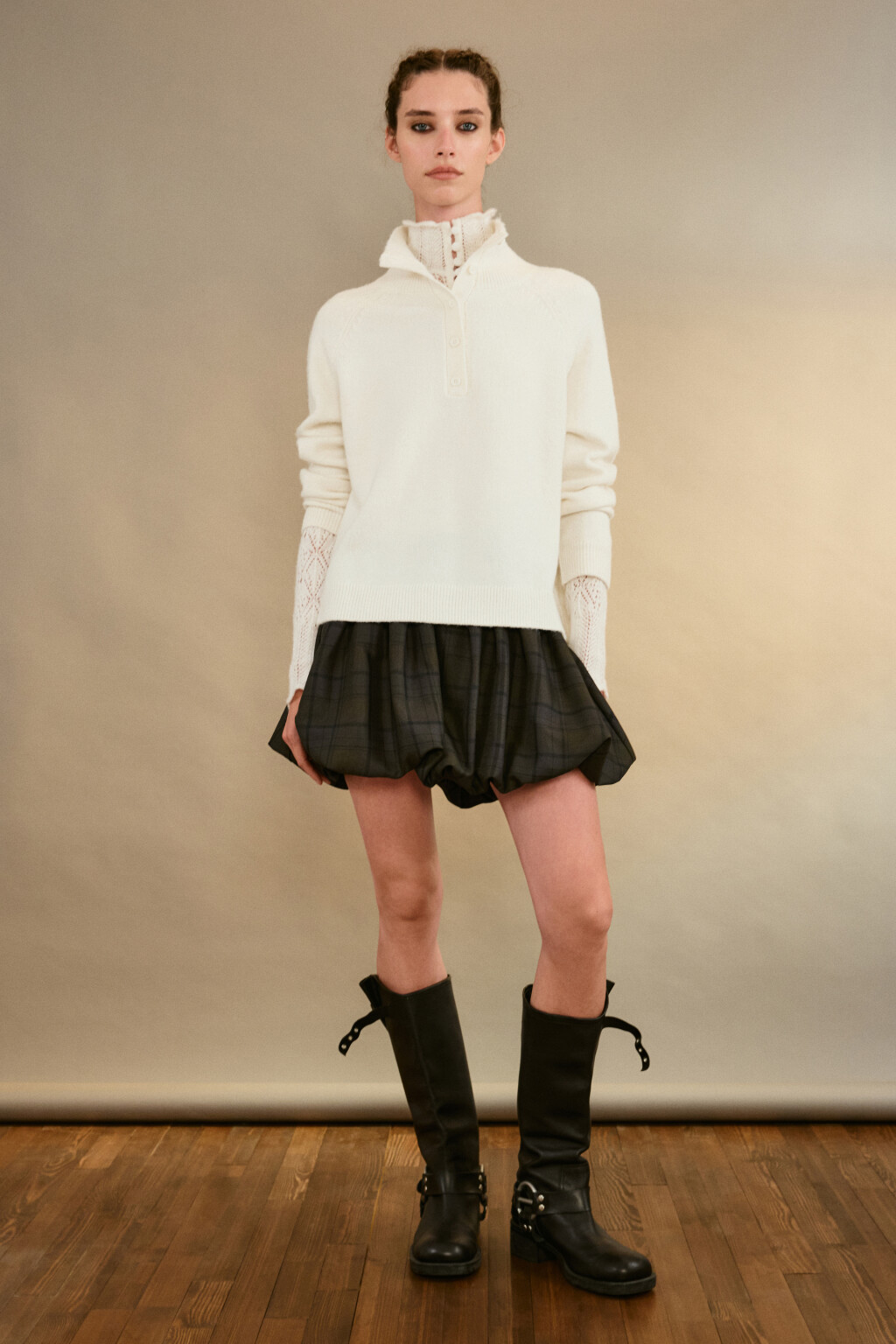 Джемпер шерстяной с воротником-стойкой - цвет молочный - 5