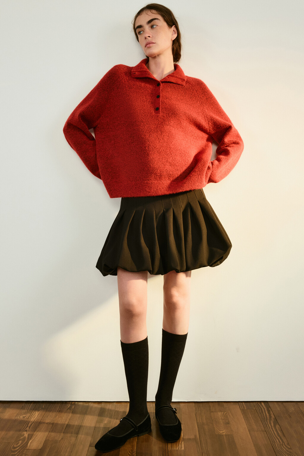 Джемпер шерстяной с воротником-стойкой - цвет красный - 1