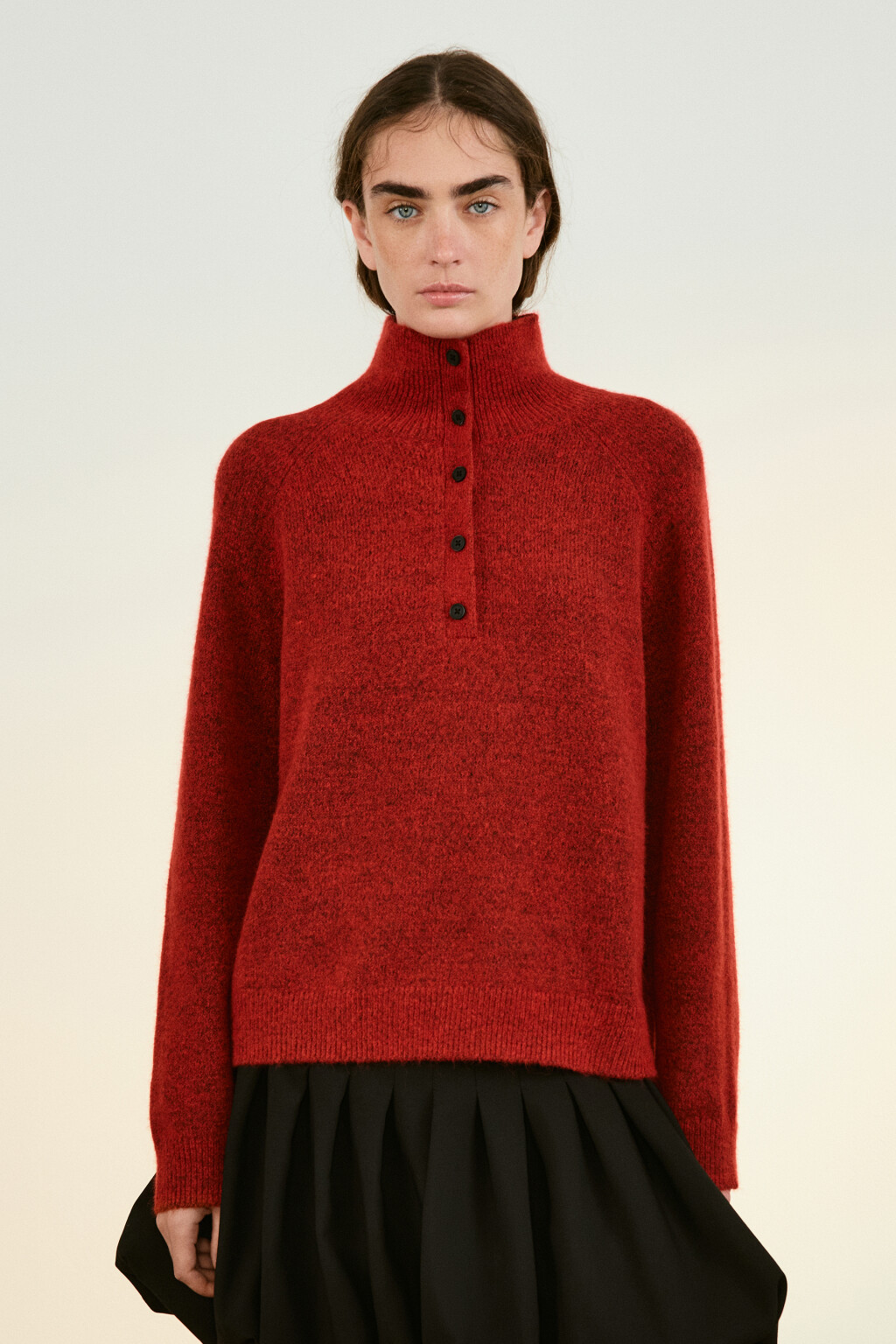 Джемпер шерстяной с воротником-стойкой - цвет красный - 3