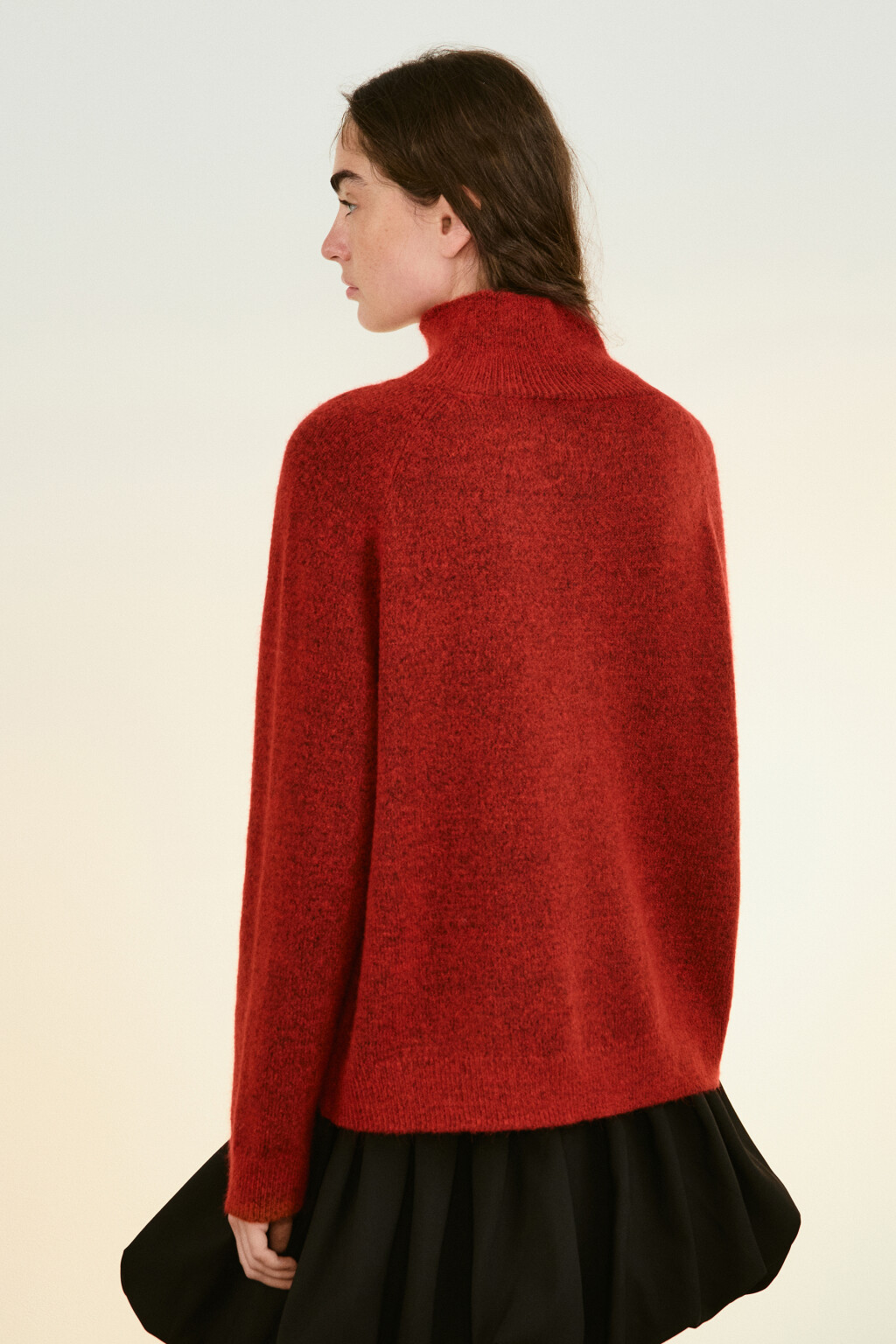 Джемпер шерстяной с воротником-стойкой - цвет красный - 4