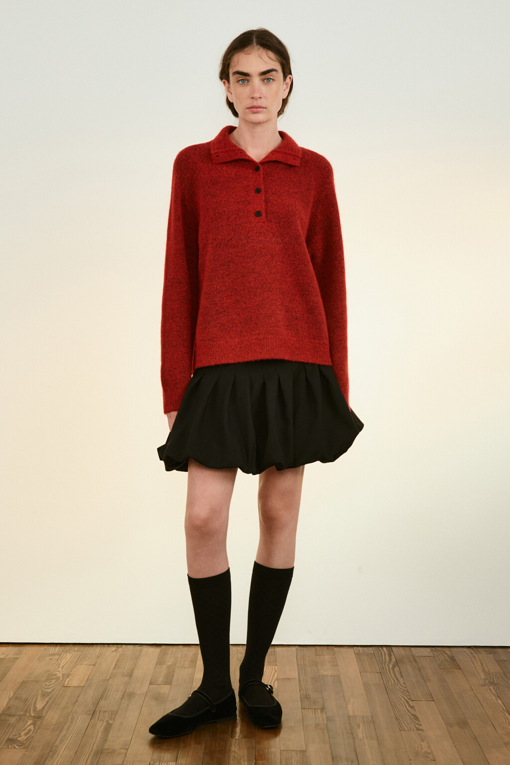 Джемпер шерстяной с воротником-стойкой - цвет красный - 5