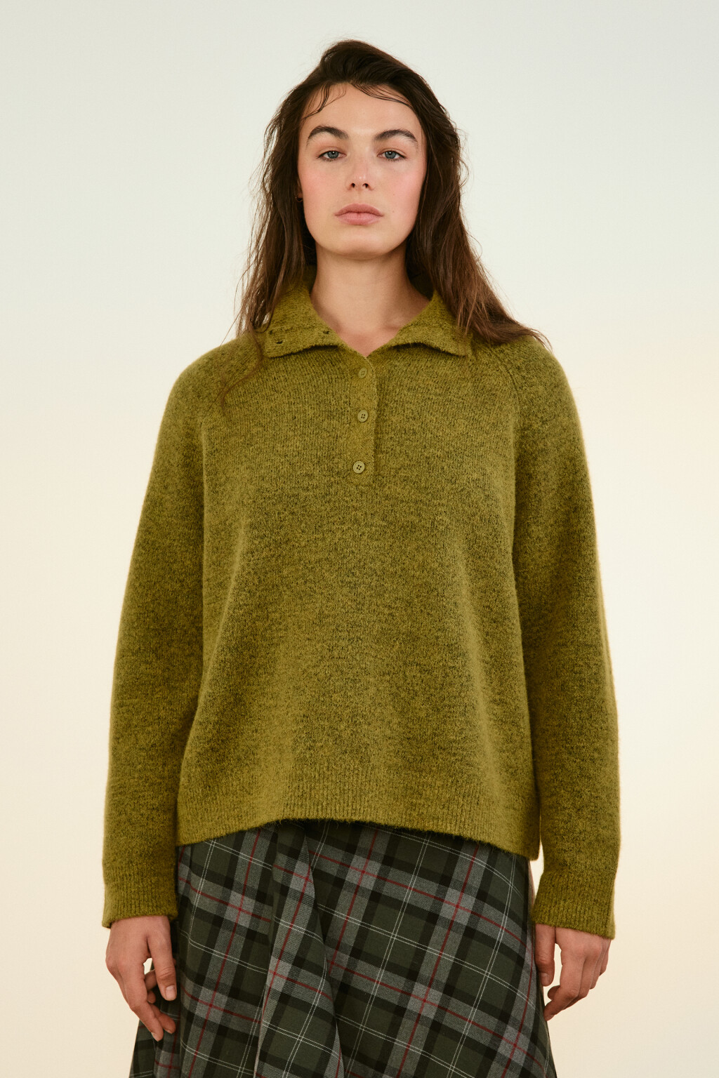 Джемпер шерстяной с воротником-стойкой - цвет зеленый - 2