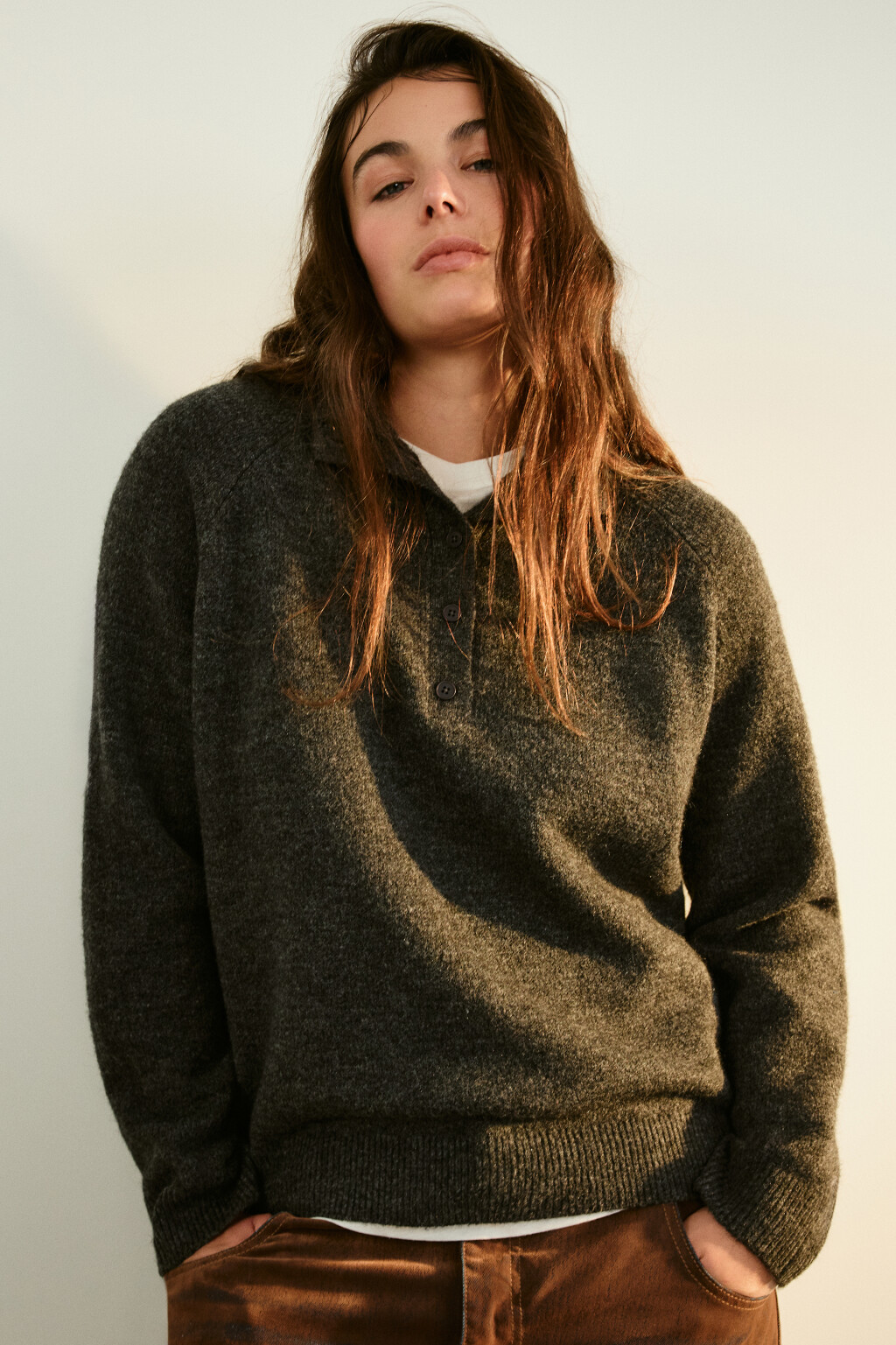 Джемпер шерстяной с воротником-стойкой - цвет серый - 1