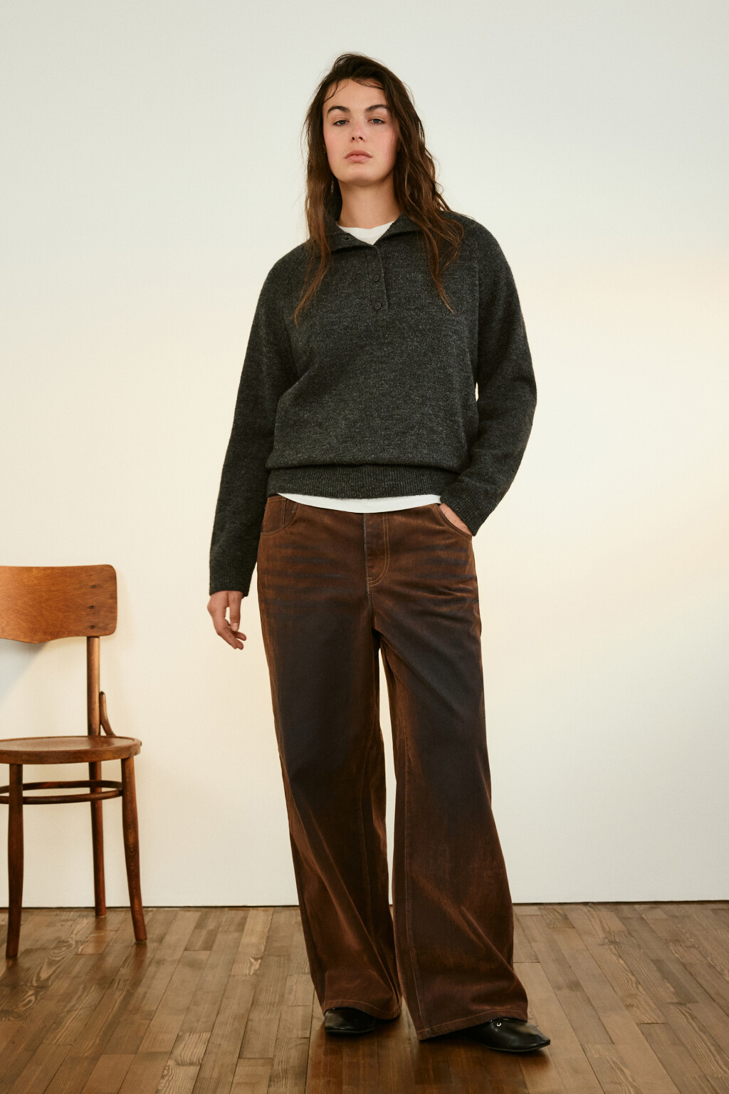 Джемпер шерстяной с воротником-стойкой - цвет серый - 4